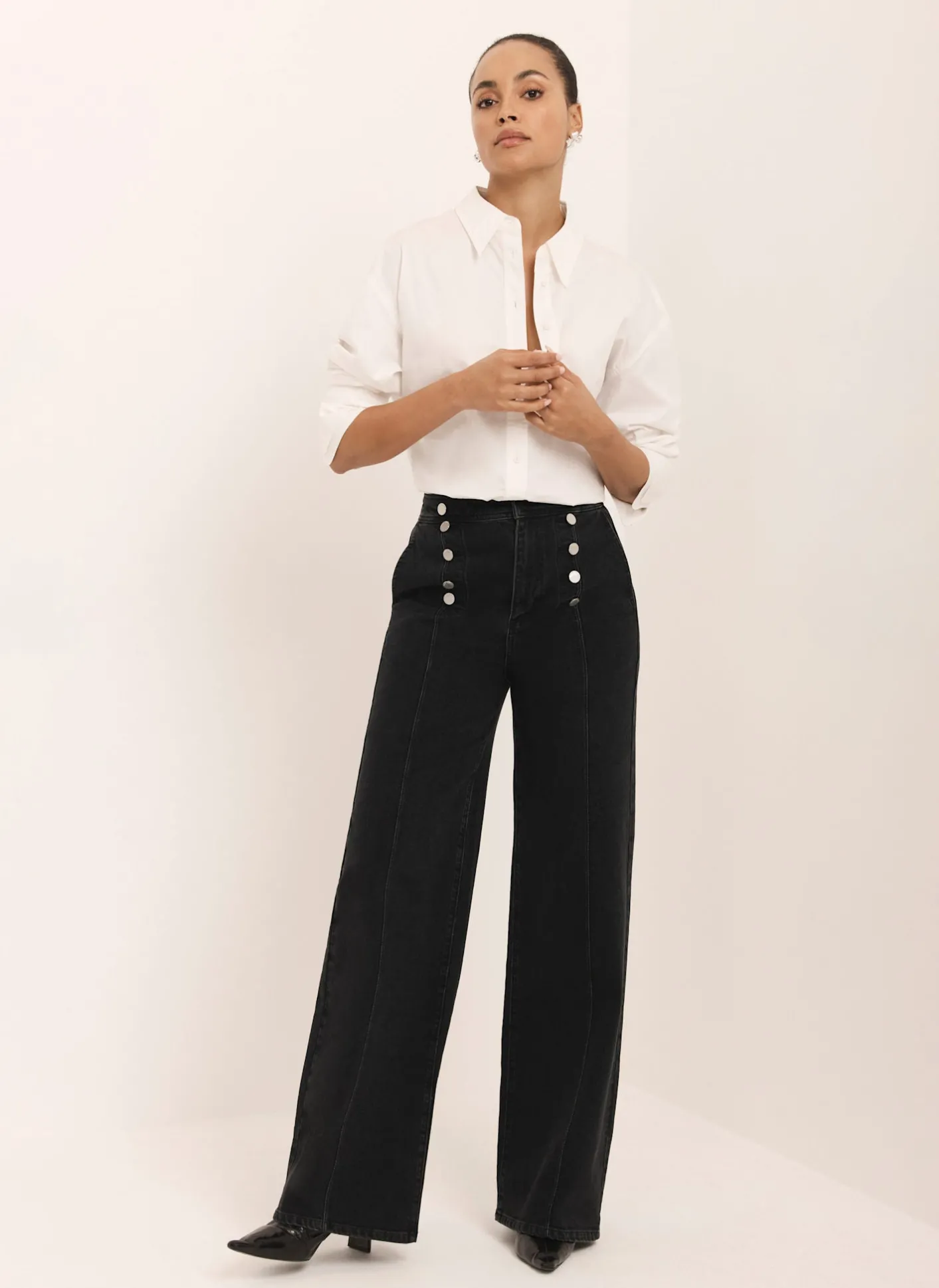 Hot Button Detail Wide Jeans Jeans|Wide Leg Jeans