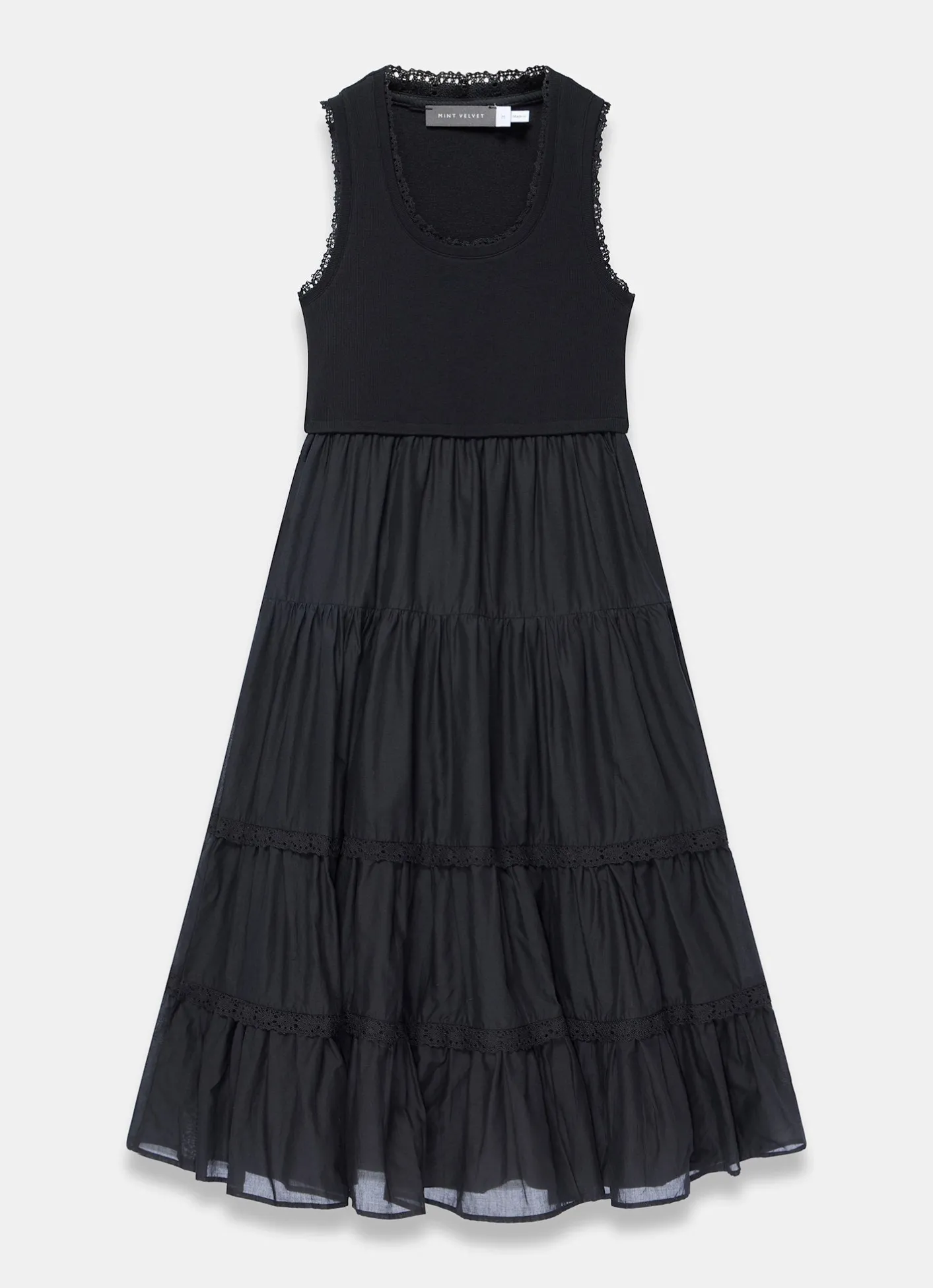 Best Crochet Trim Tiered Midi Dress Midi Dresses|Crochet