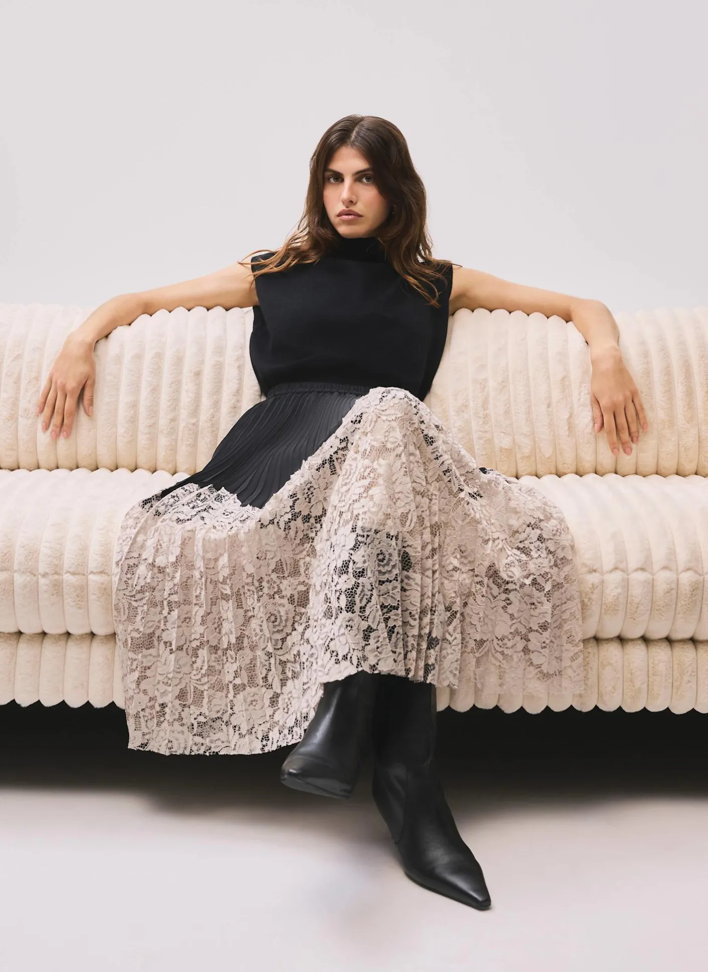 Best Pleated Lace Hem Midi Skirt Midi Skirts|Skirts