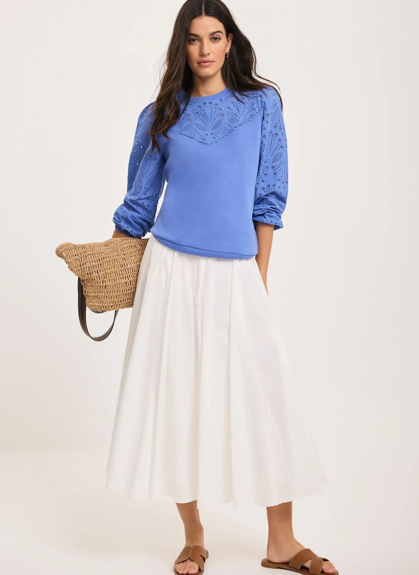 Cotton Blend Broderie Sweatshirt Sweatshirts|Sweatshirts