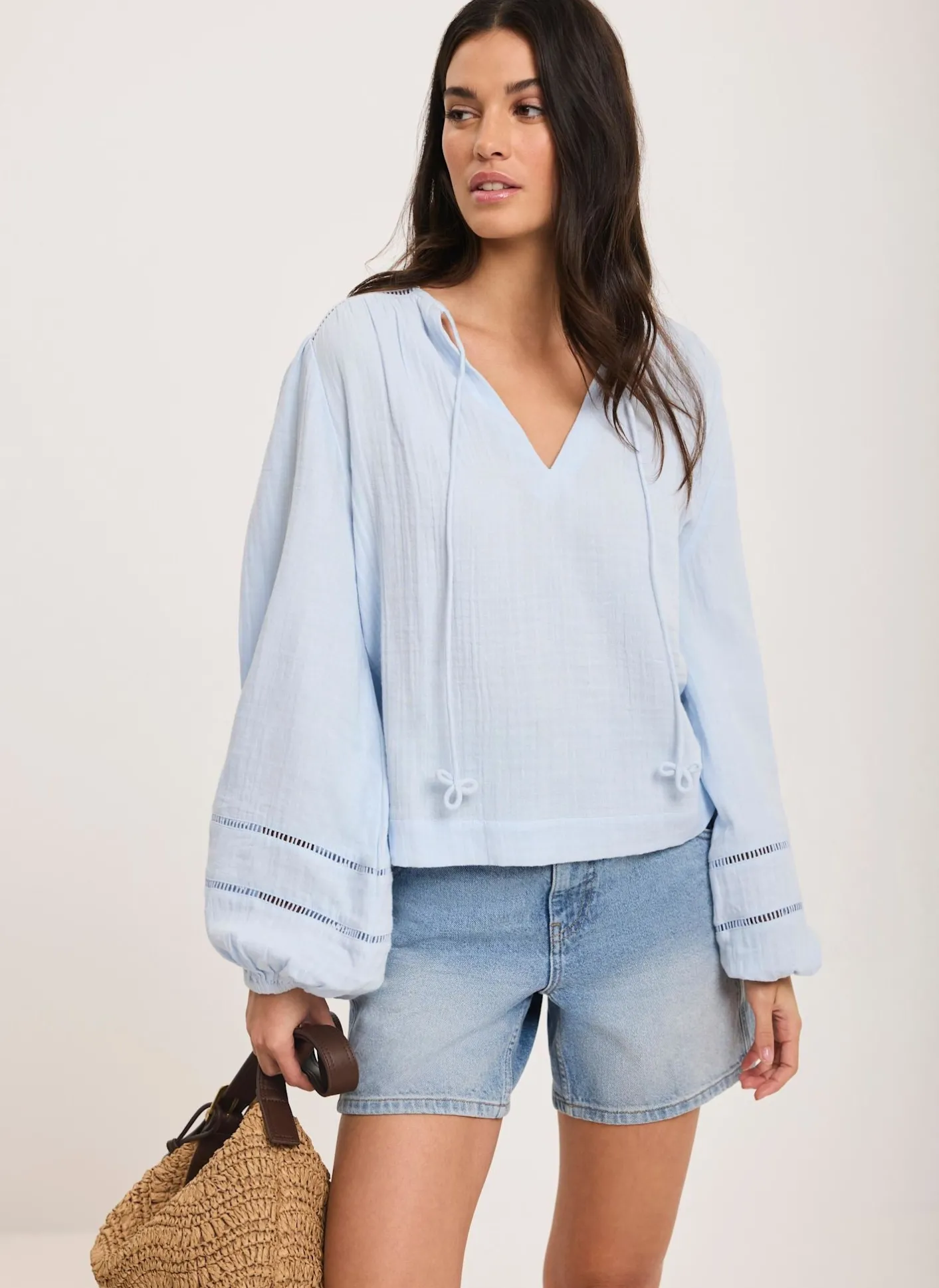 Cotton Cheesecloth Open Stitch Blouse Shirts & Blouses