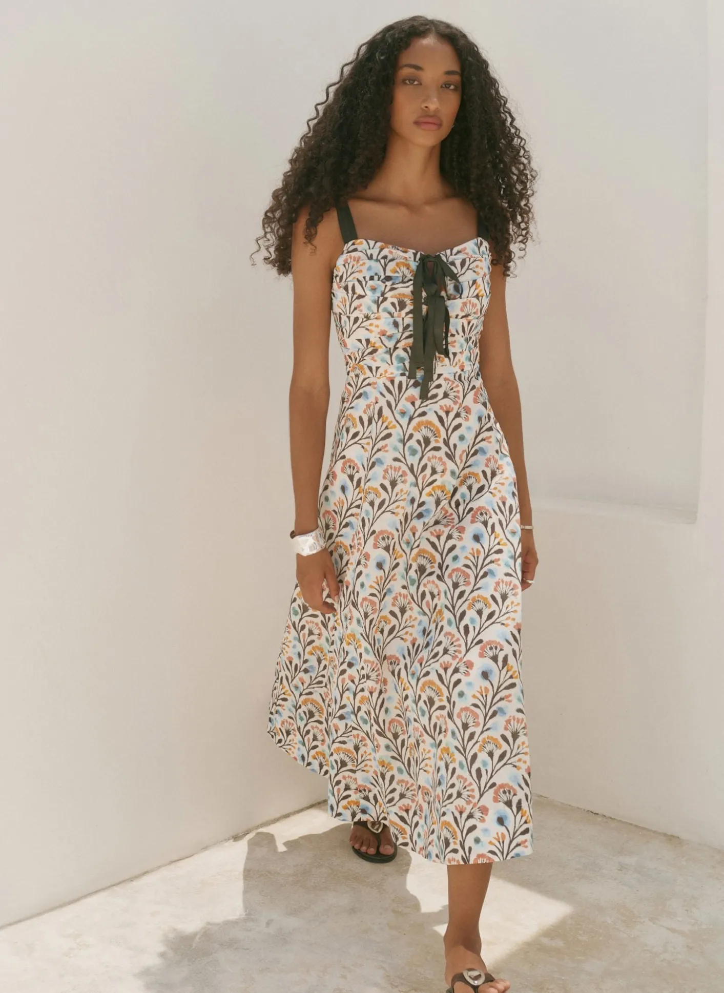 Hot Cotton Floral Print Midi Dress Summer Dresses|Midi Dresses