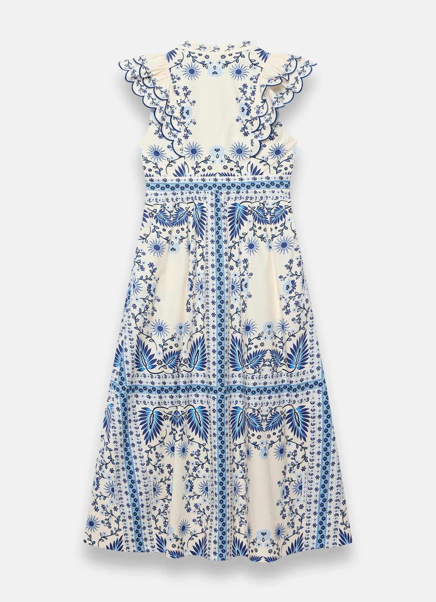 Sale Cotton Print Scallop Trim Midi Dress Summer Dresses|Midi Dresses
