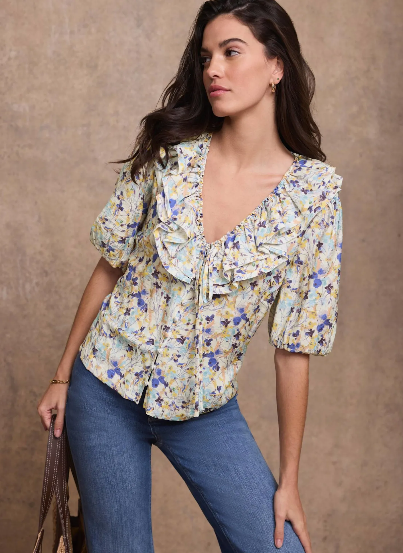 Outlet Floral Ruffle Trim Blouse Shirts & Blouses