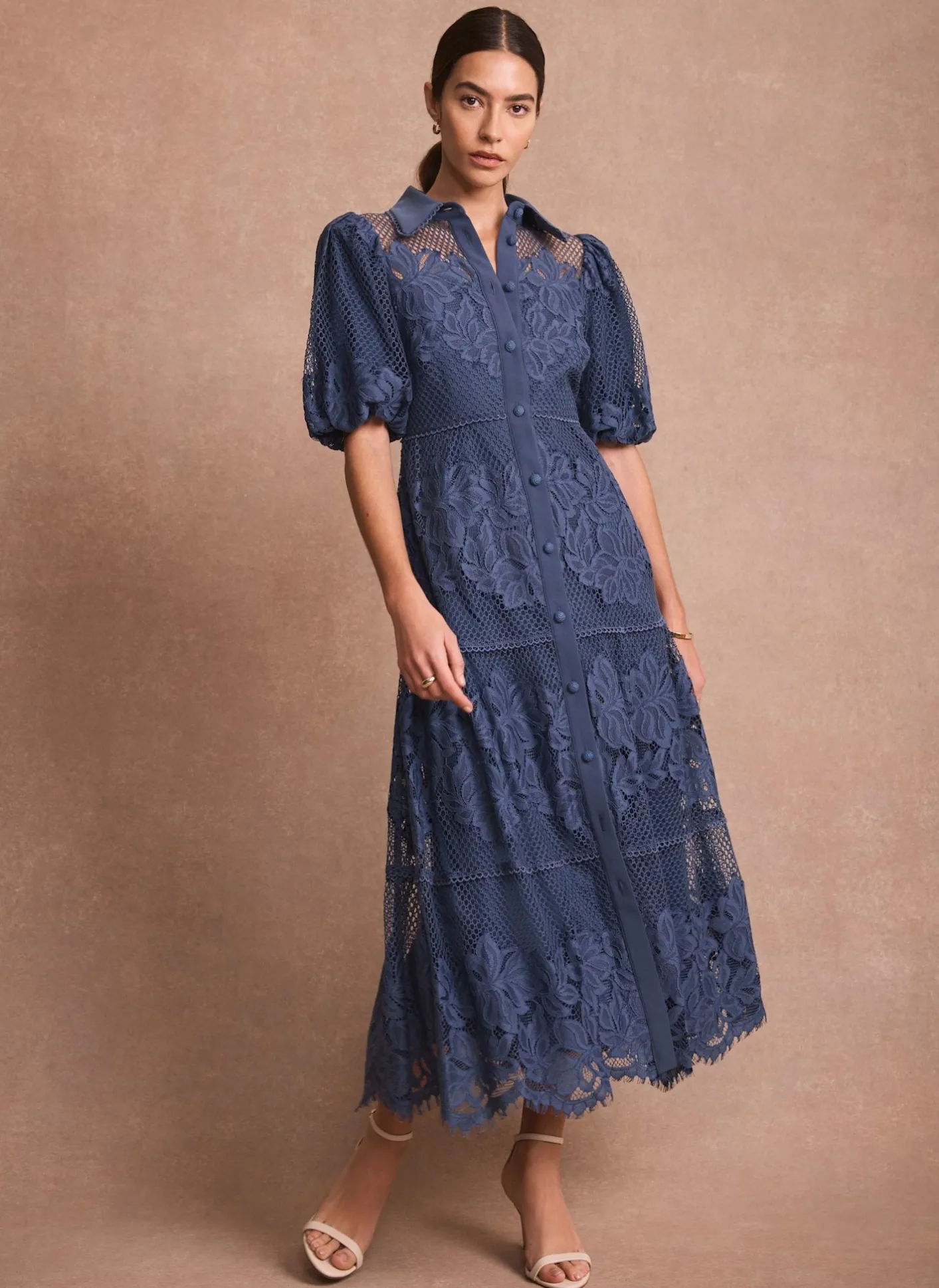 New Blue Lace Midi Shirt Dress Occasion Dresses|Occasion Dresses