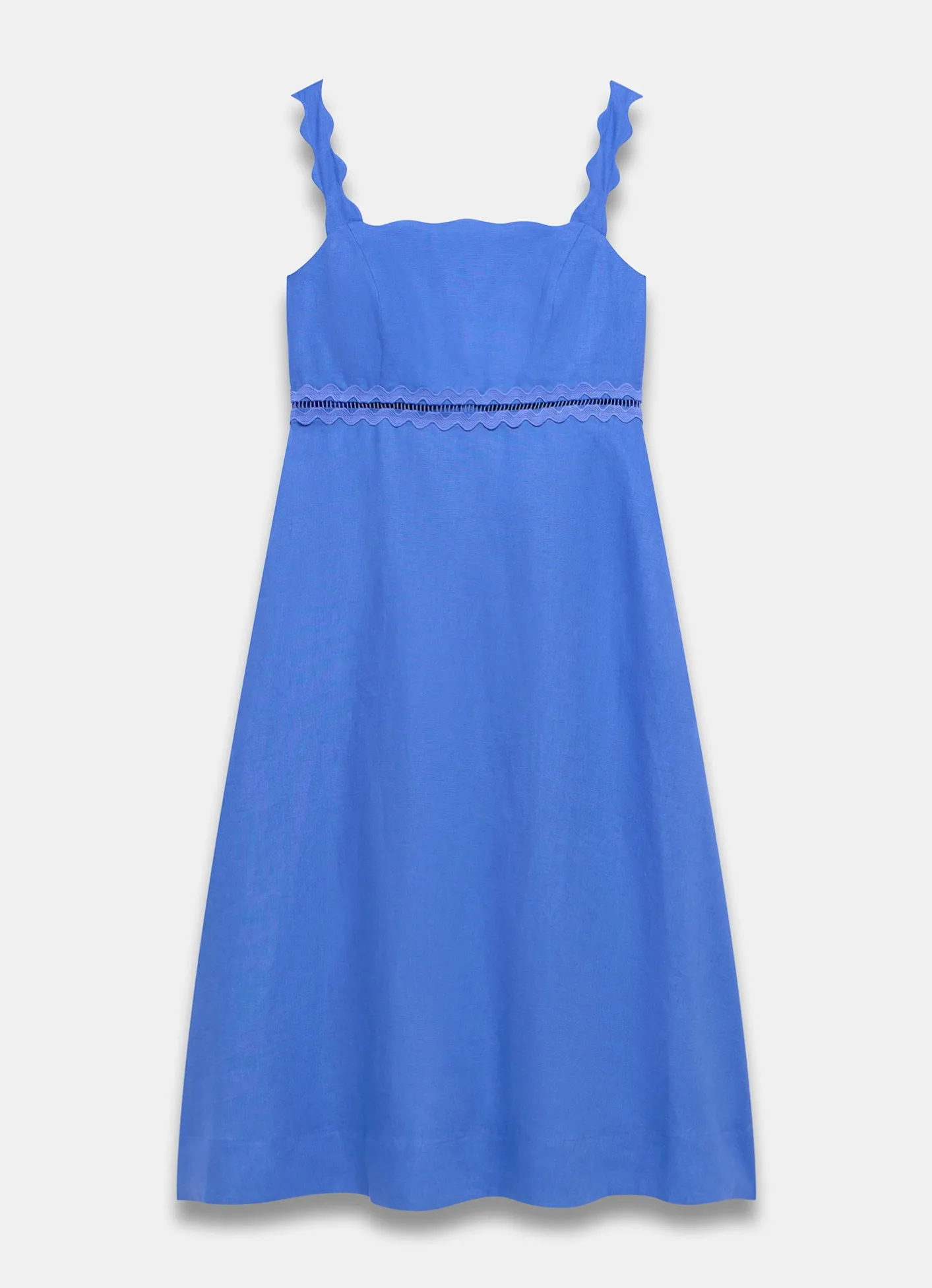 Linen Scallop Trim Midi Dress Summer Dresses|Midi Dresses