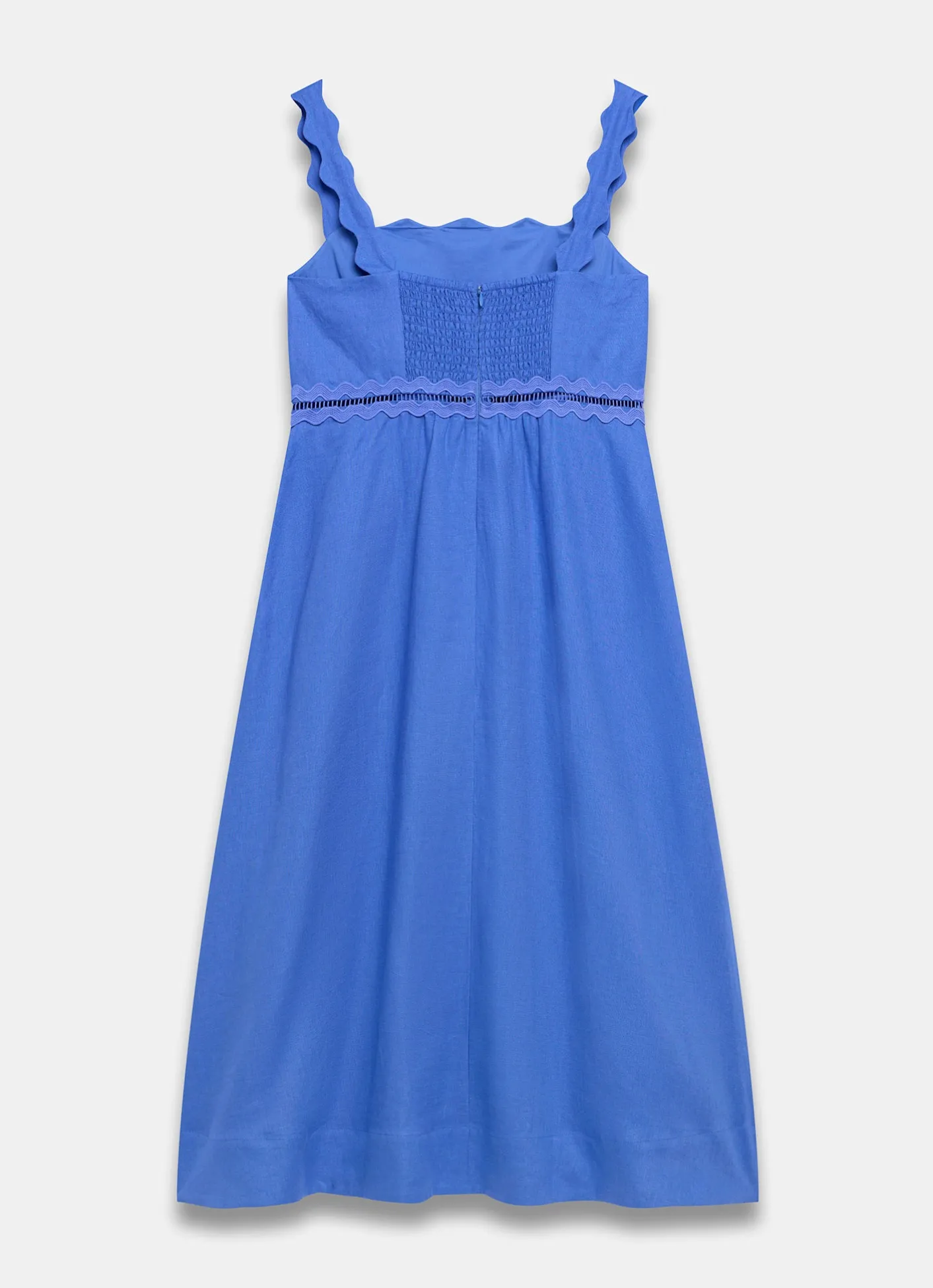 Linen Scallop Trim Midi Dress Summer Dresses|Midi Dresses