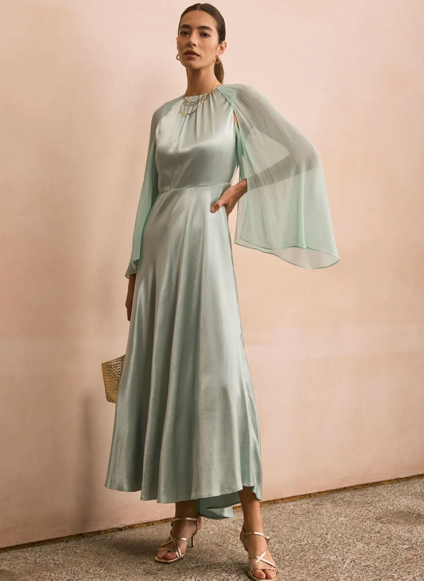 Discount Satin Cape Maxi Dress Occasion Dresses|Occasion Dresses