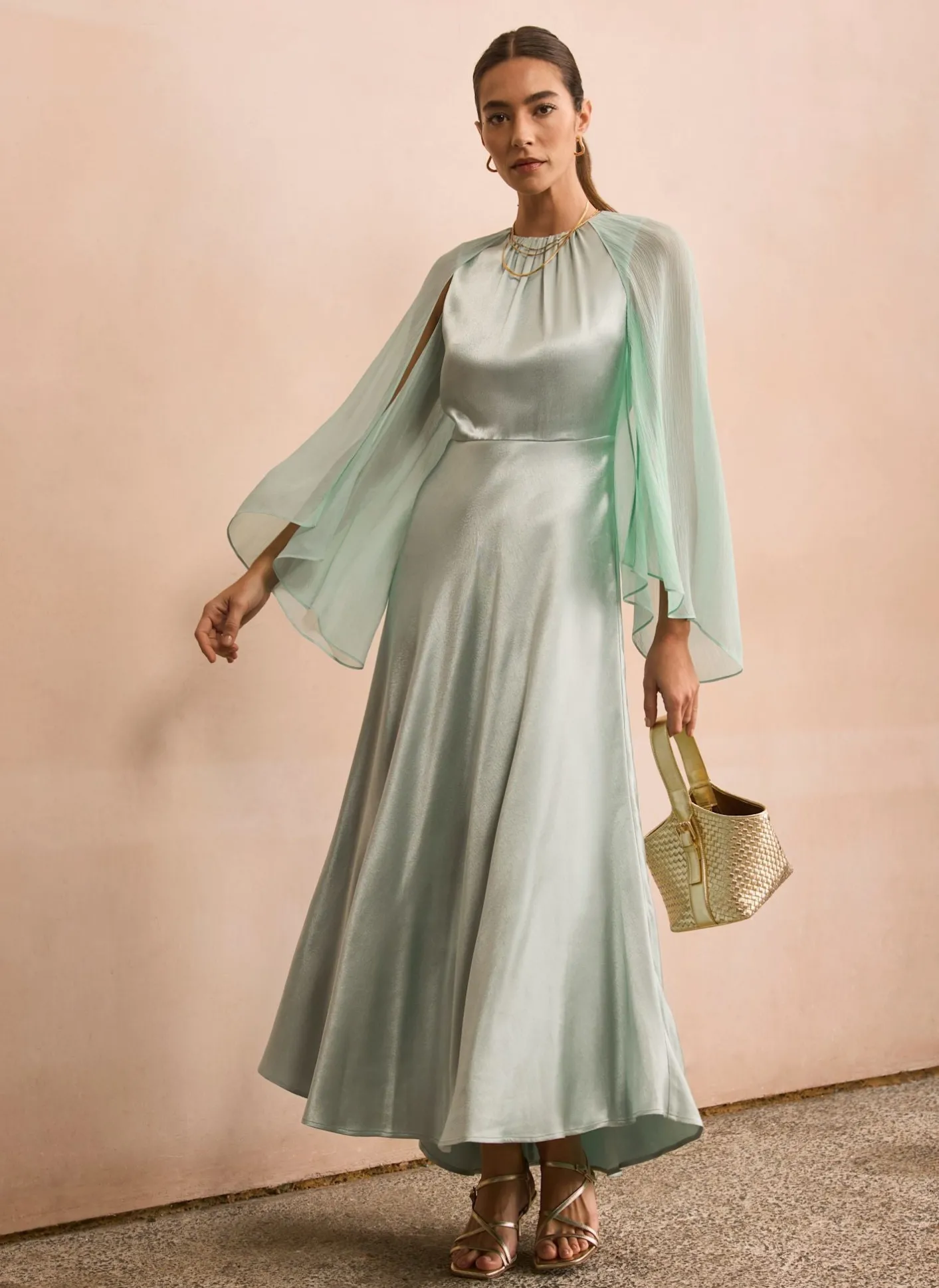 Discount Satin Cape Maxi Dress Occasion Dresses|Occasion Dresses