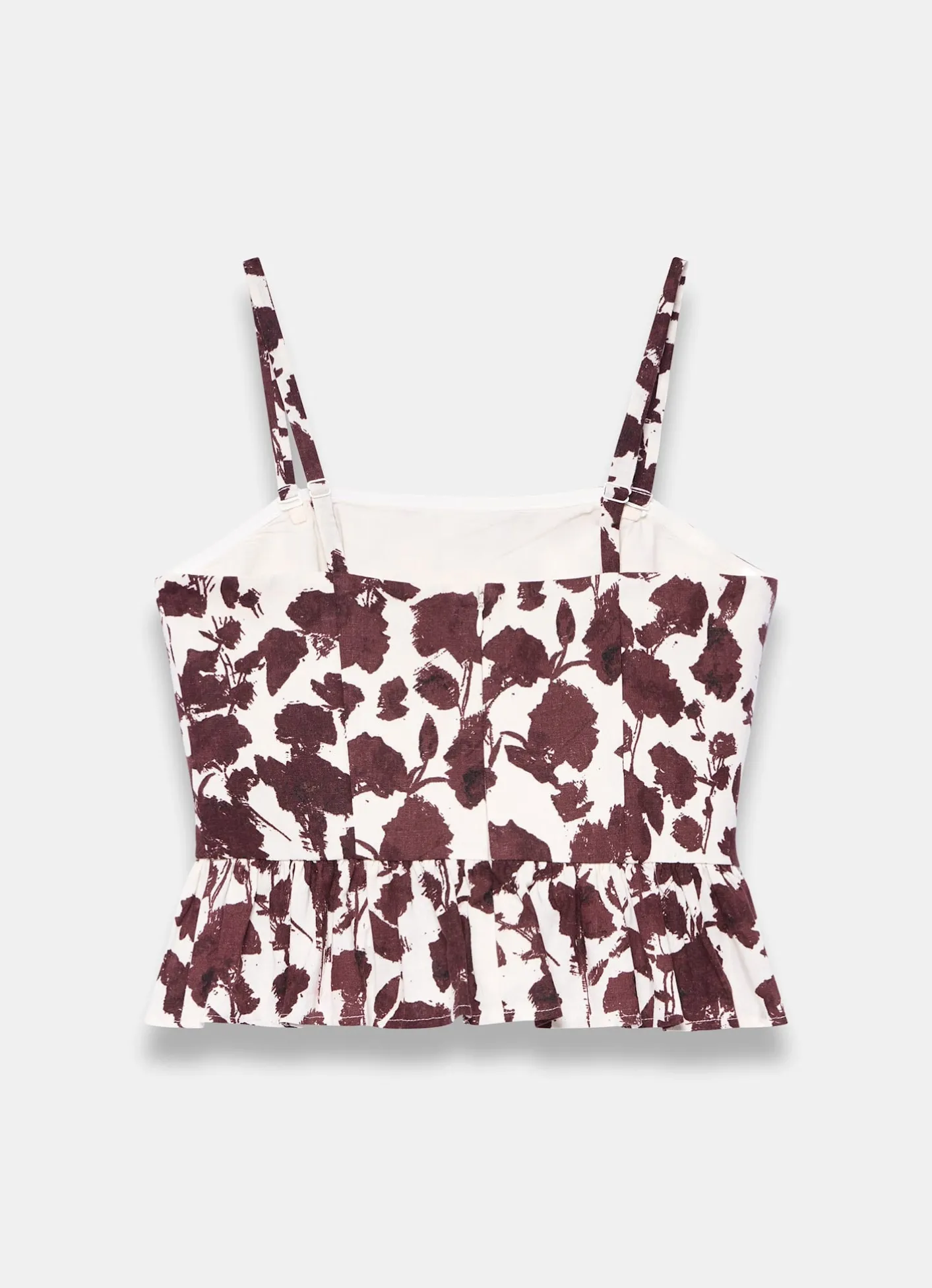 Clearance Brown Linen Blend Floral Print Top All Tops|Tops