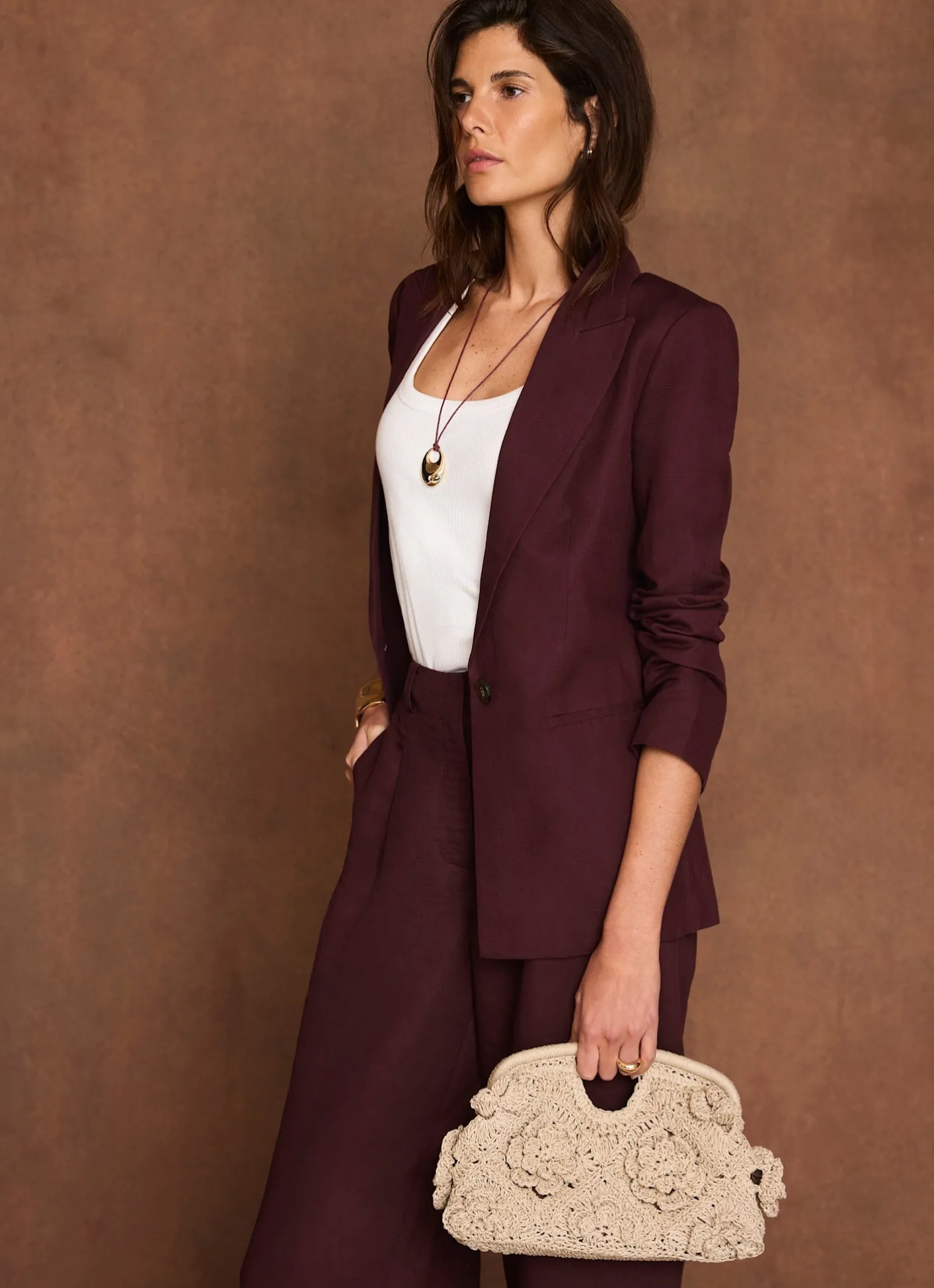 Discount Linen Blend Single Breasted Blazer Jackets