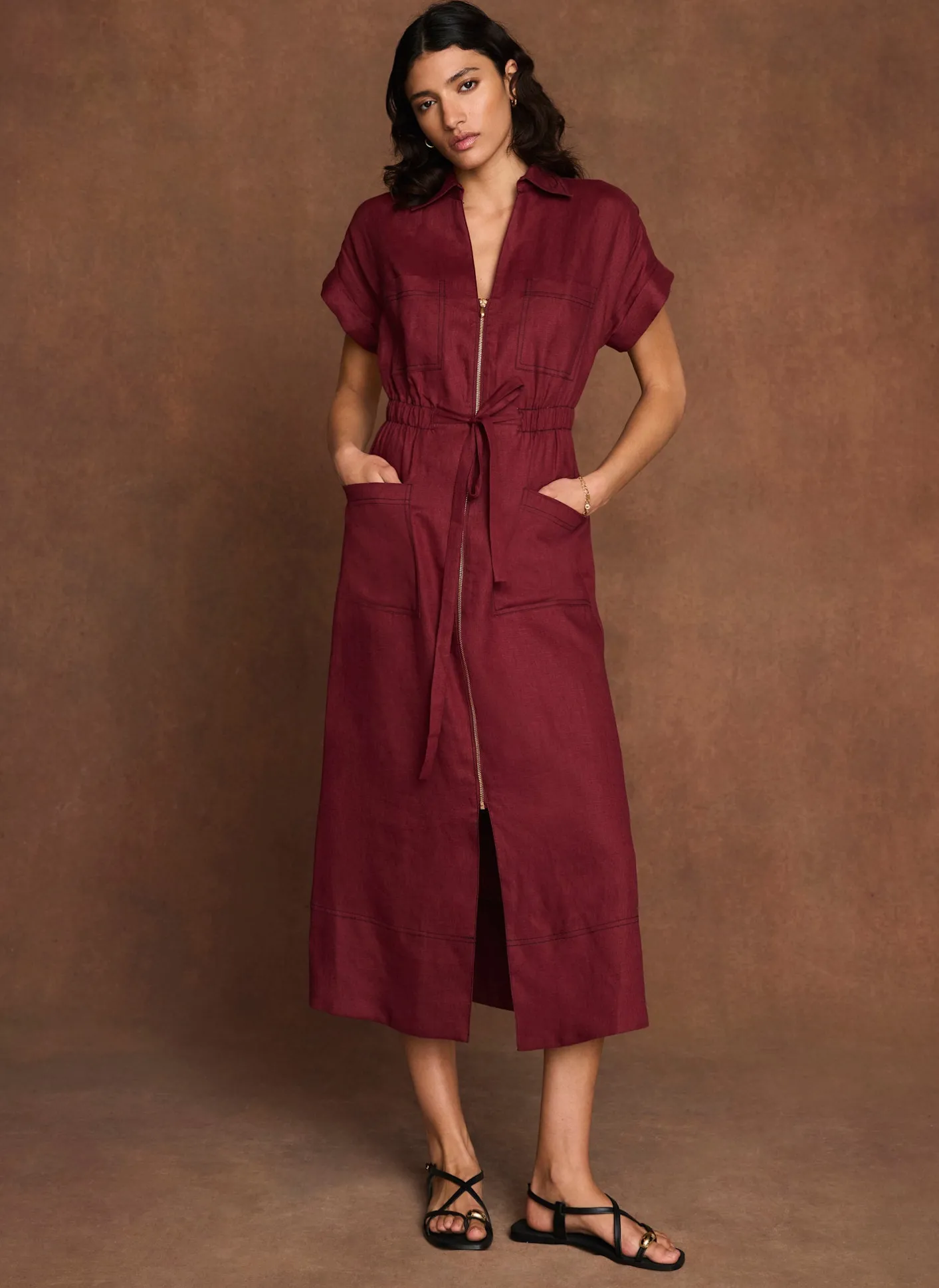 Outlet Linen Midi Shirt Dress Summer Dresses|Midi Dresses