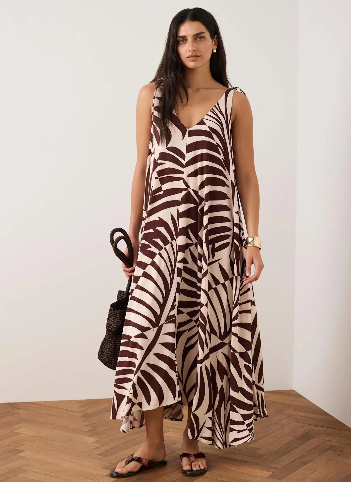 Discount Palm Print Maxi Dress Summer Dresses|Maxi Dresses