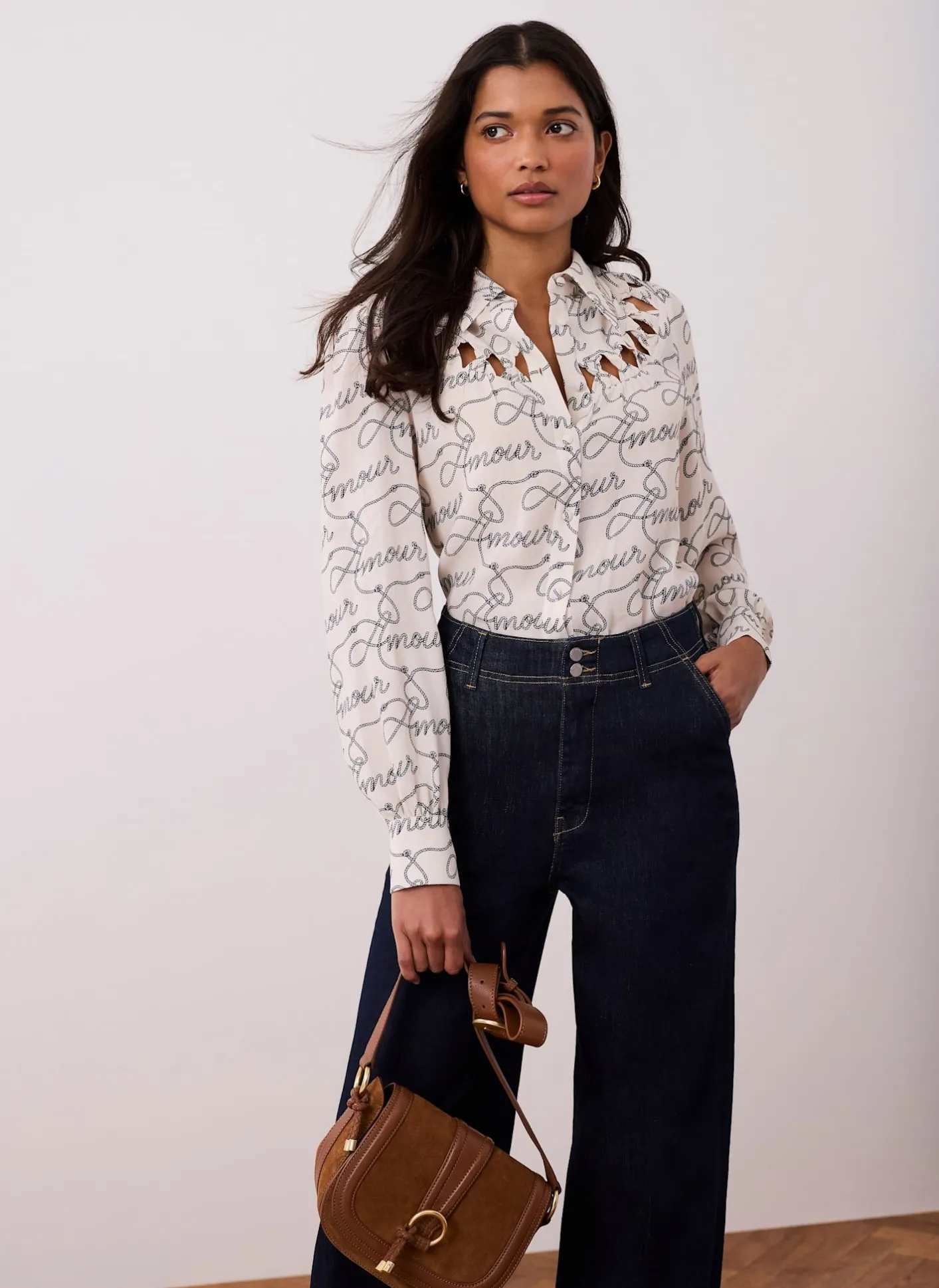 Clearance Amour Print Bow Shirt Shirts & Blouses