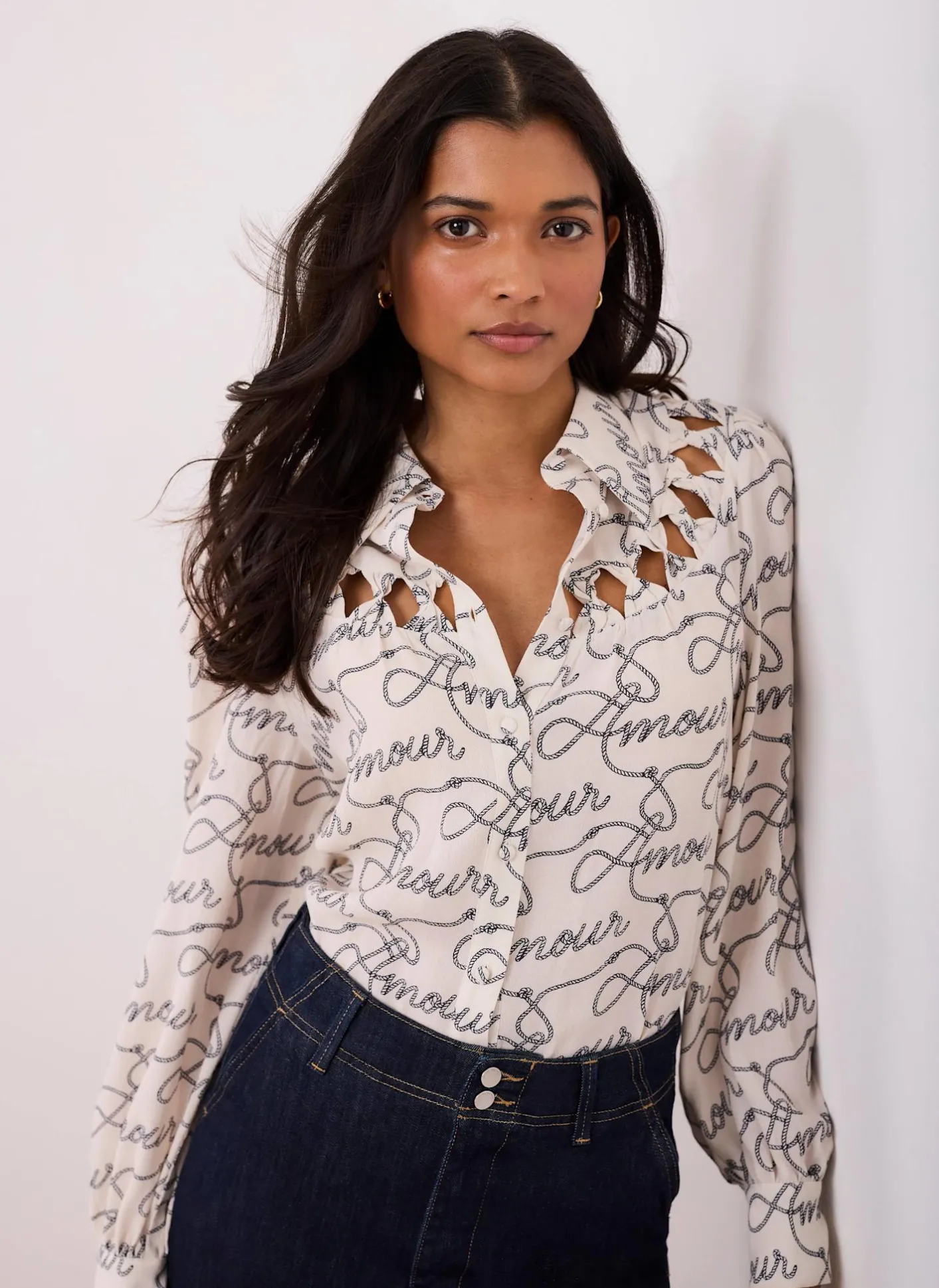Clearance Amour Print Bow Shirt Shirts & Blouses