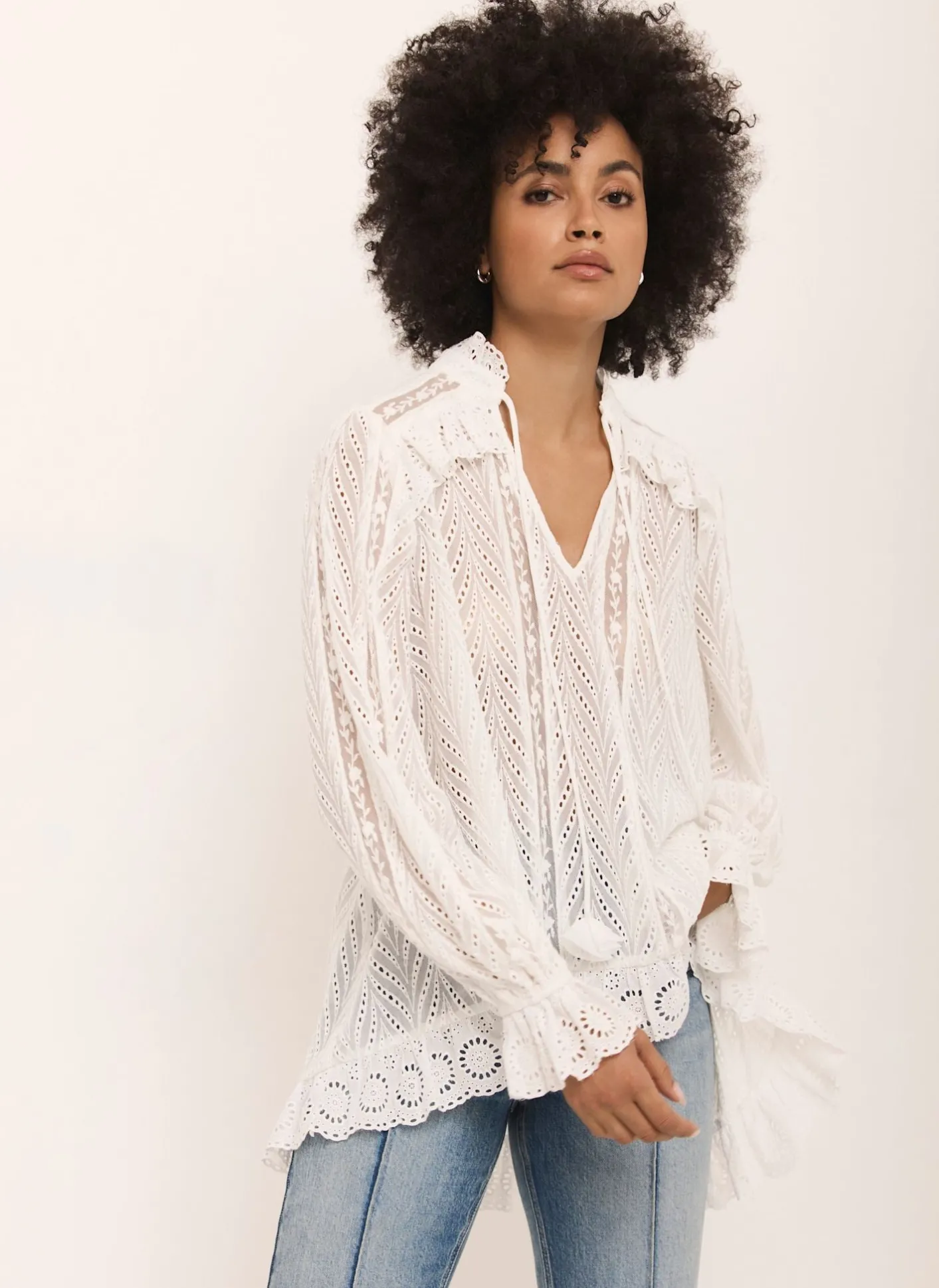 Broderie Trim Longline Blouse Shirts & Blouses