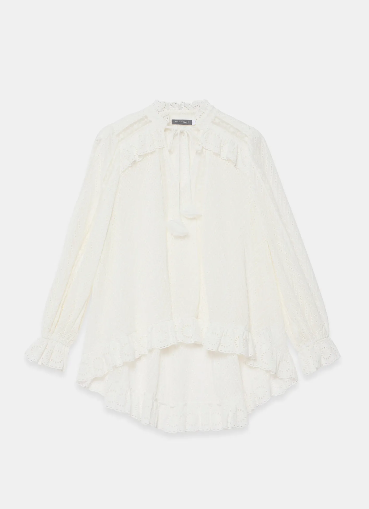Broderie Trim Longline Blouse Shirts & Blouses