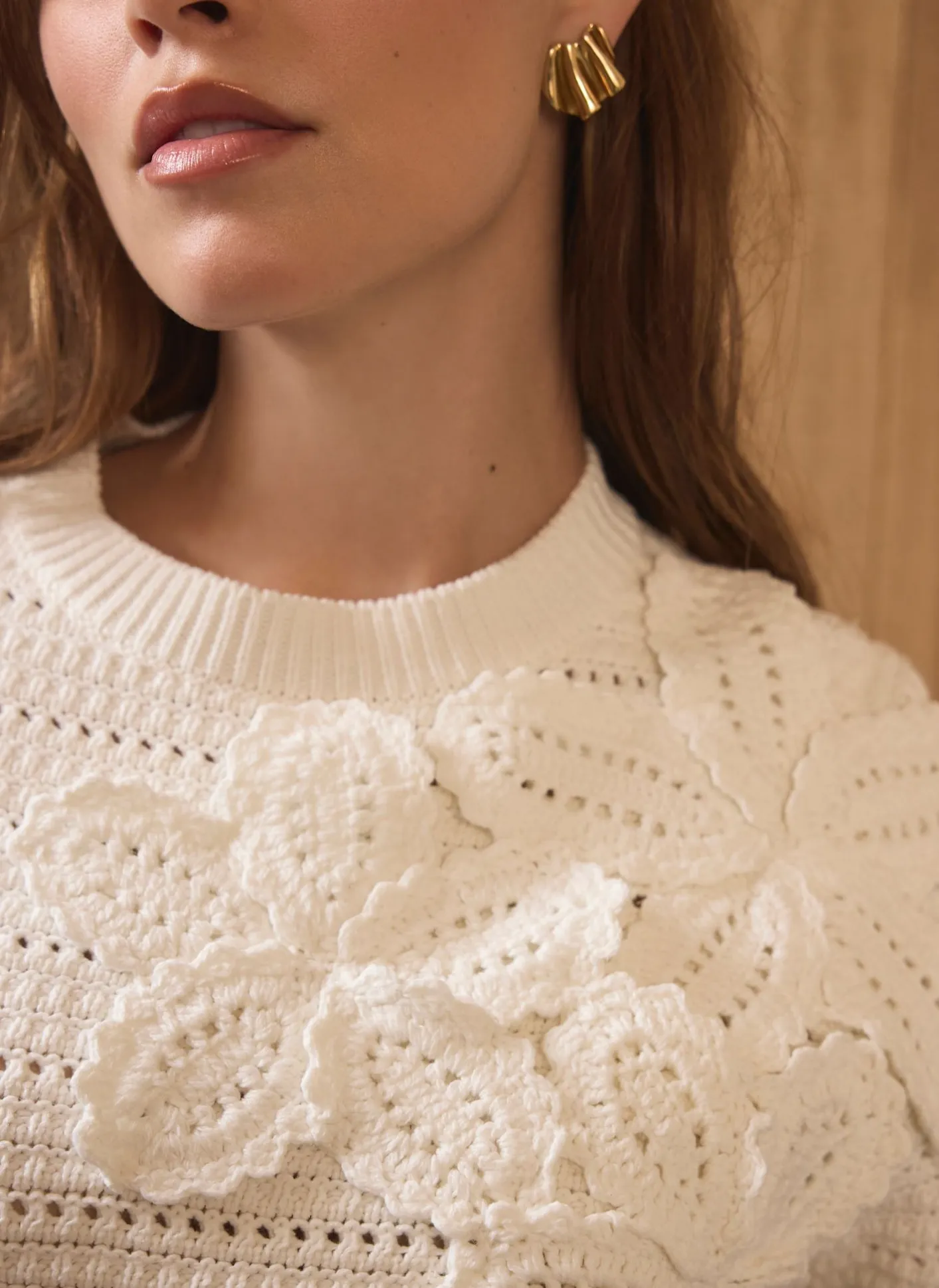 New Cream Cotton Blend Floral Detail Jumper Jumpers|Jumpers & Cardigans