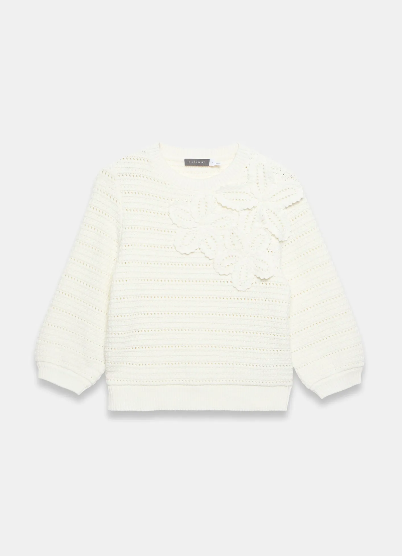 New Cream Cotton Blend Floral Detail Jumper Jumpers|Jumpers & Cardigans