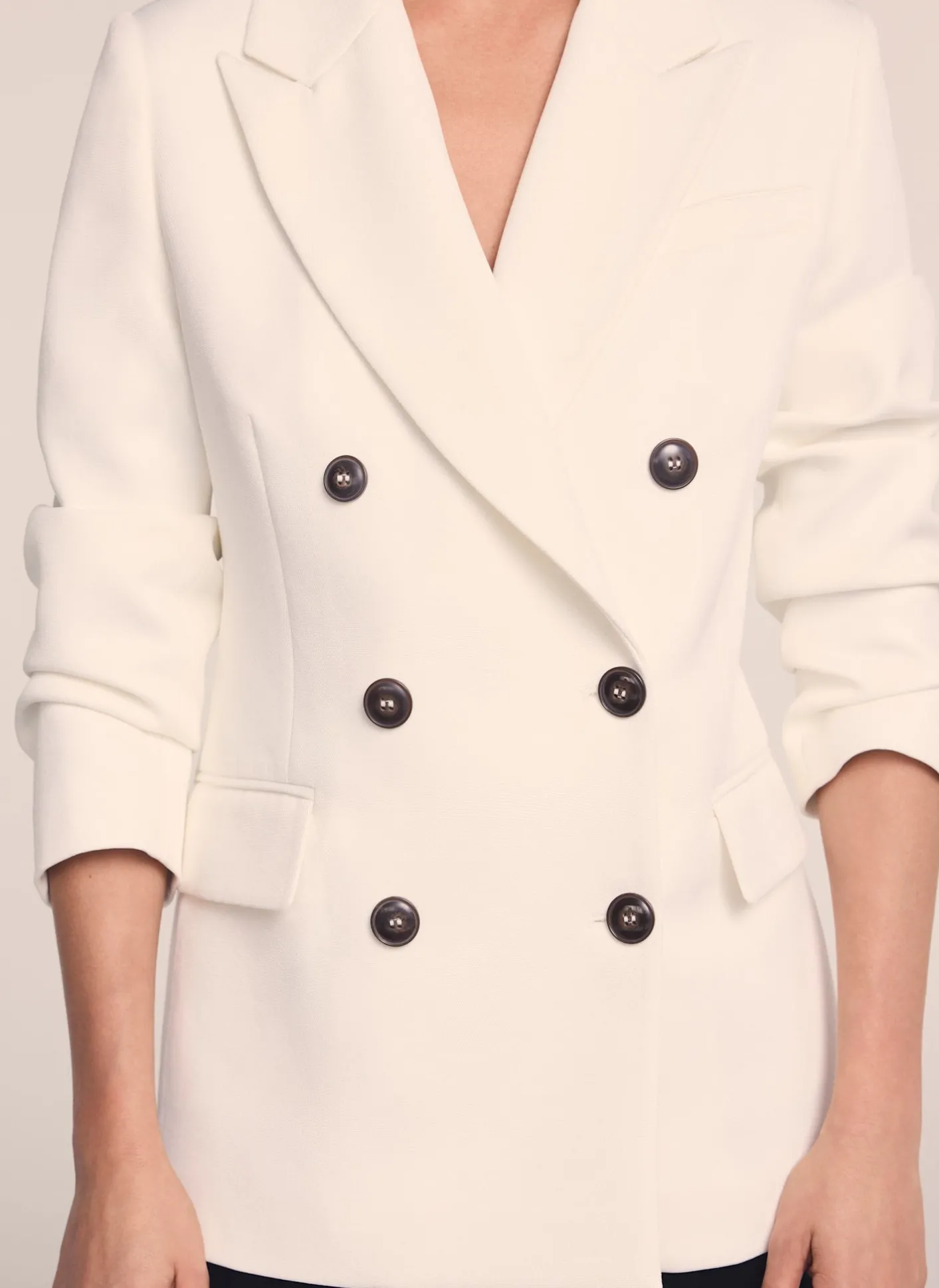 Discount Cream Double Breasted Blazer Jackets