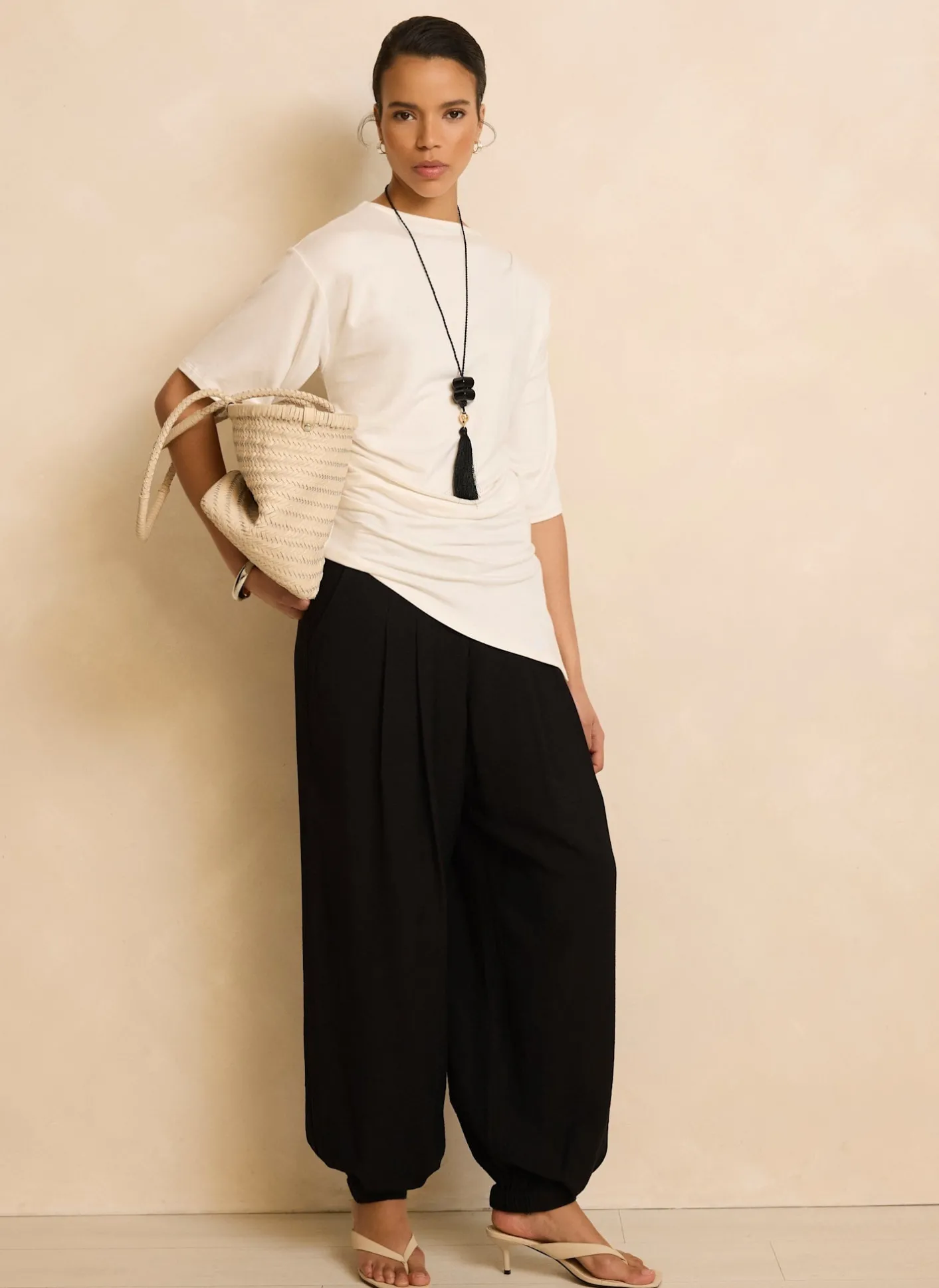 Sale Cream Draped Asymmetric Top All Tops|Tops