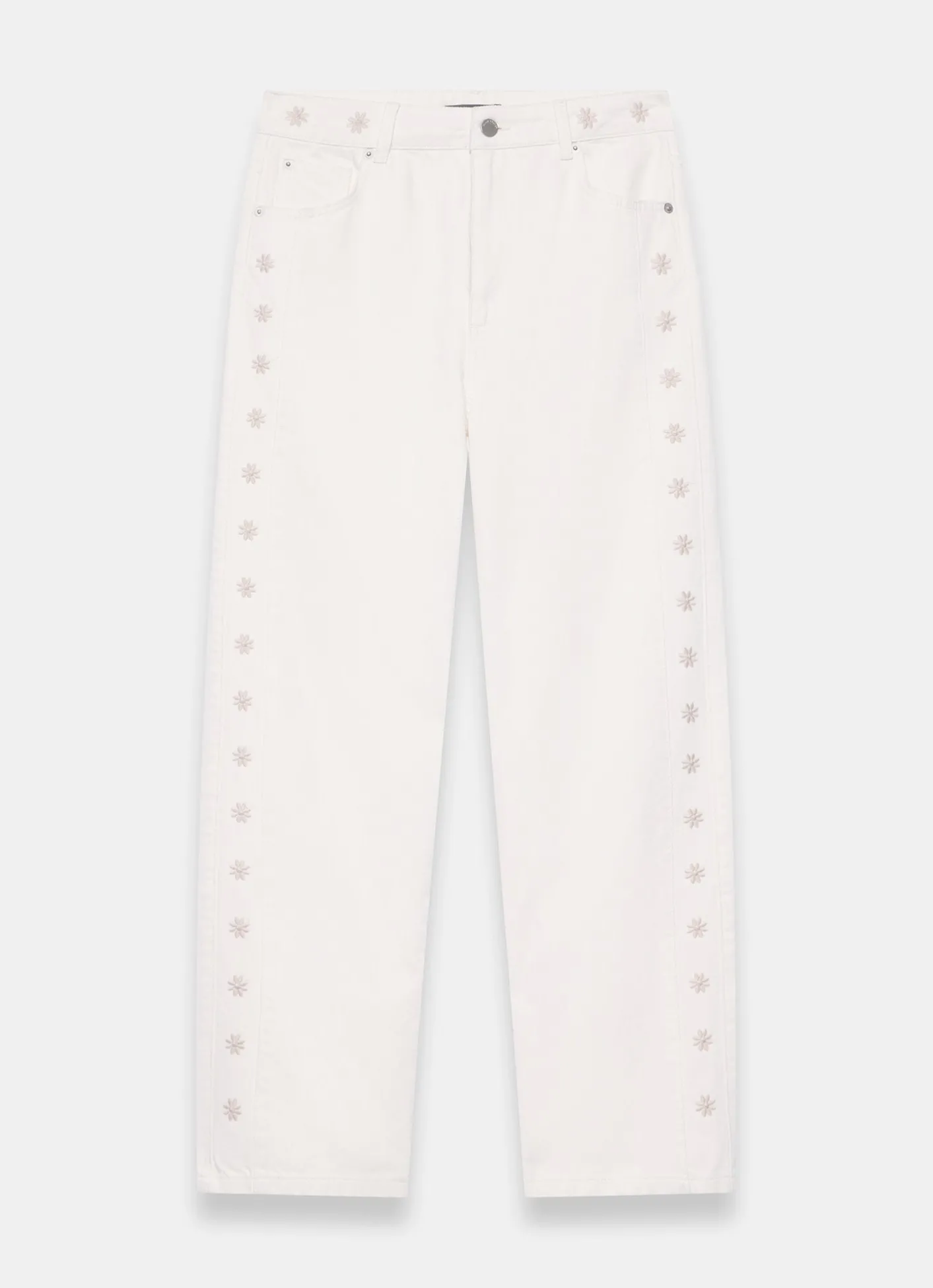 Sale Cream Floral Embroidered Tapered Jeans Jeans|Straight Jeans