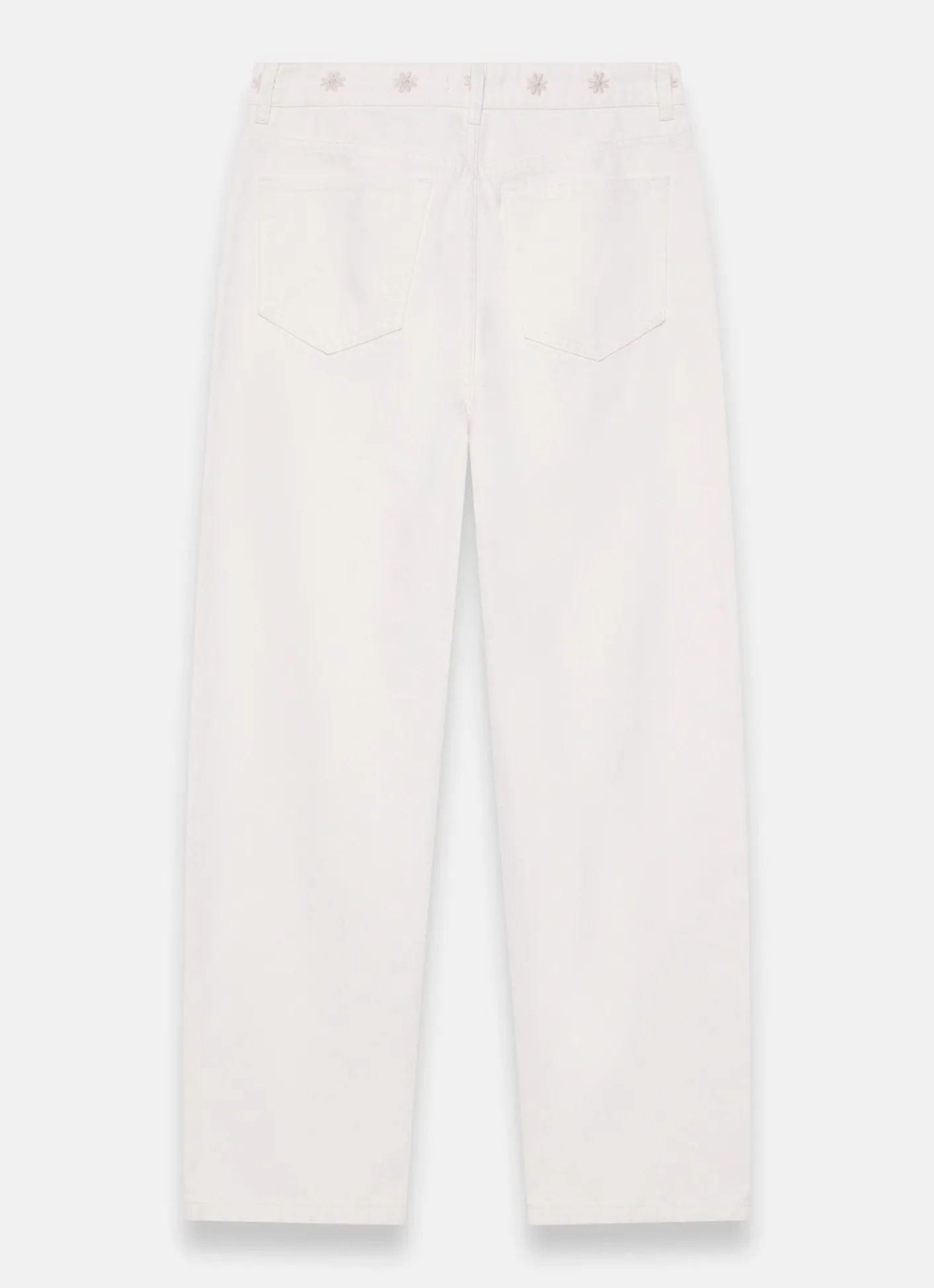 Sale Cream Floral Embroidered Tapered Jeans Jeans|Straight Jeans