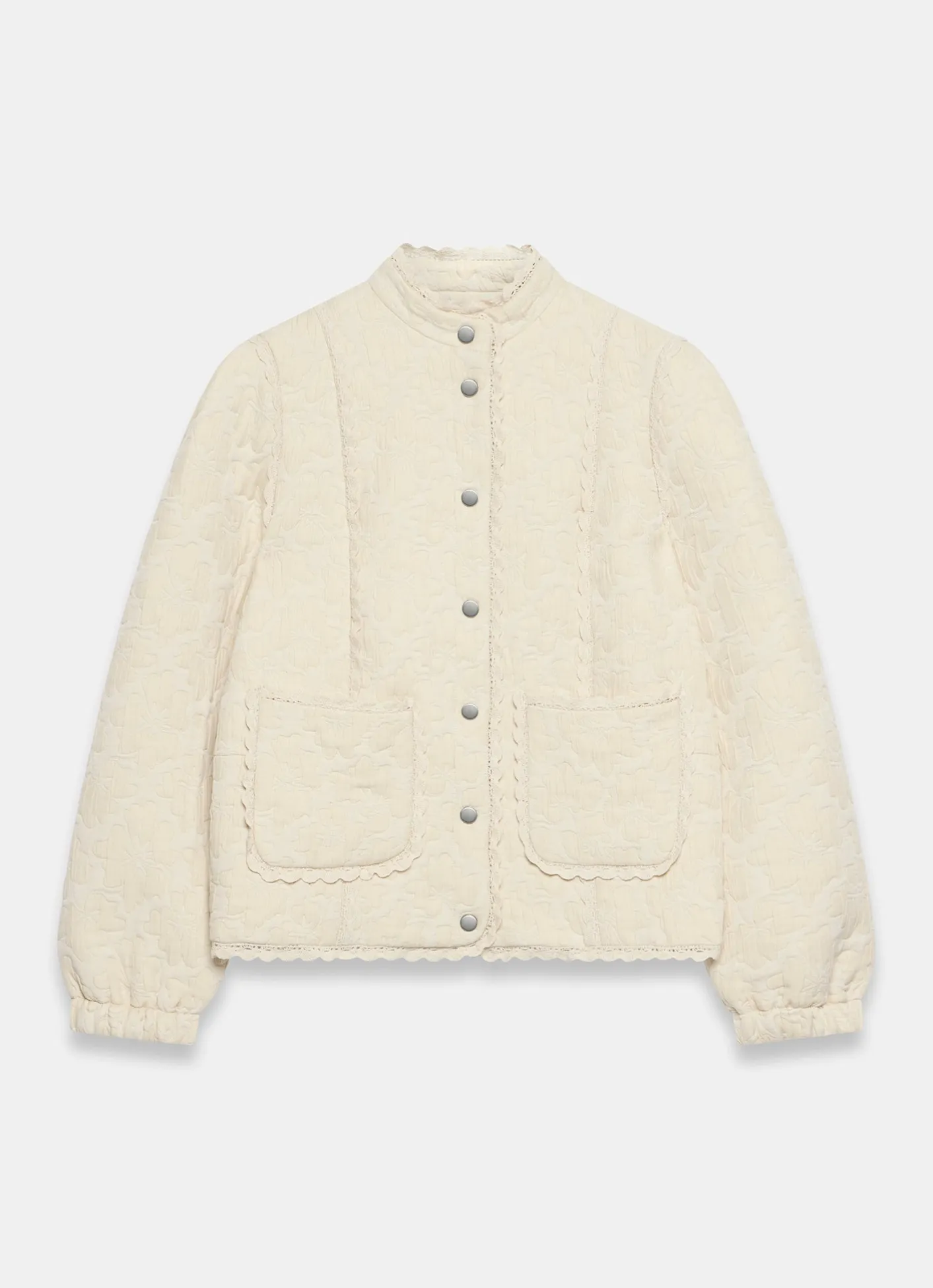 Sale Cream Floral Jacquard Quilted Jacket Jackets