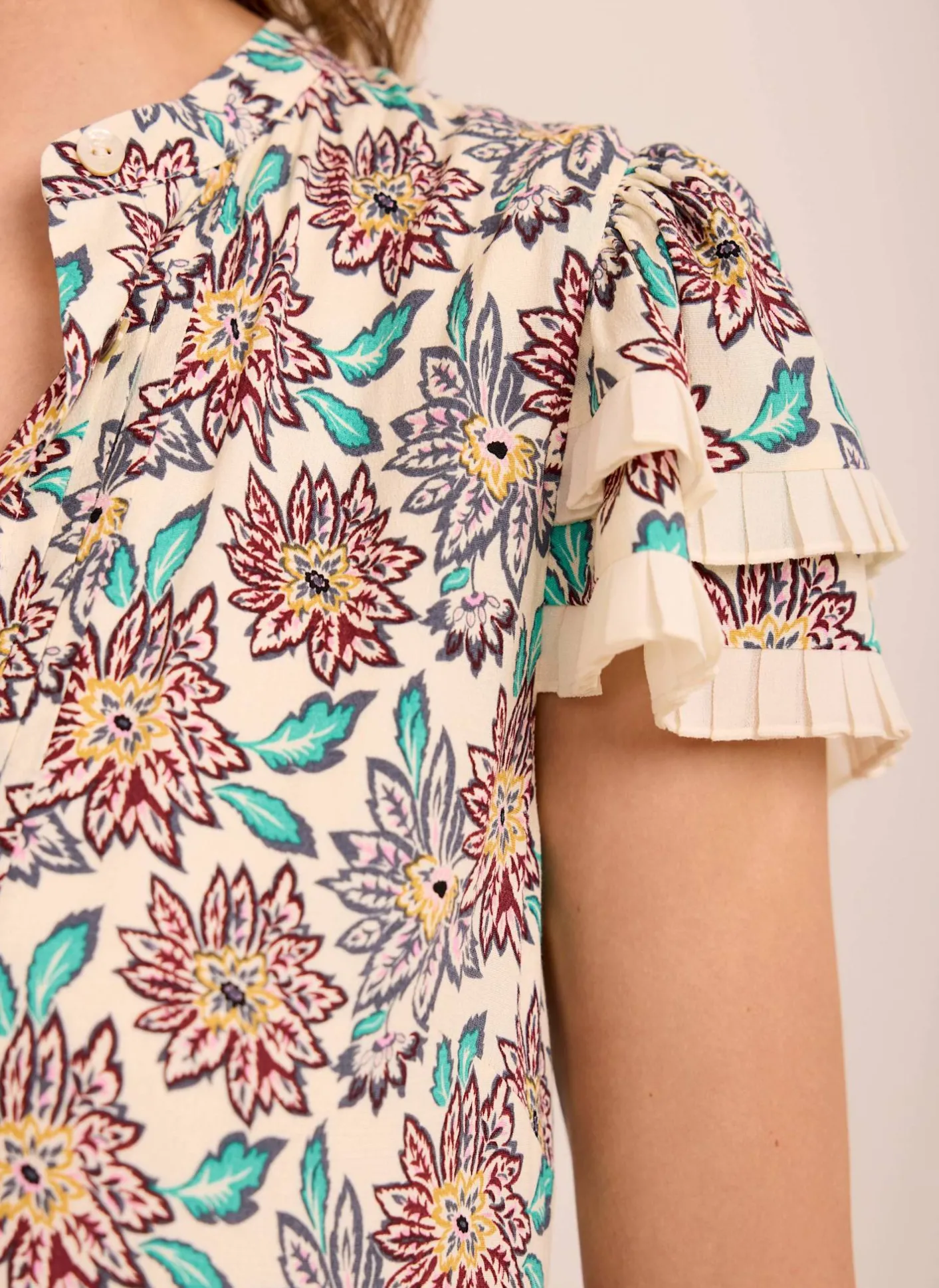 Discount Cream Floral Print Mini Dress Summer Dresses|Mini Dresses