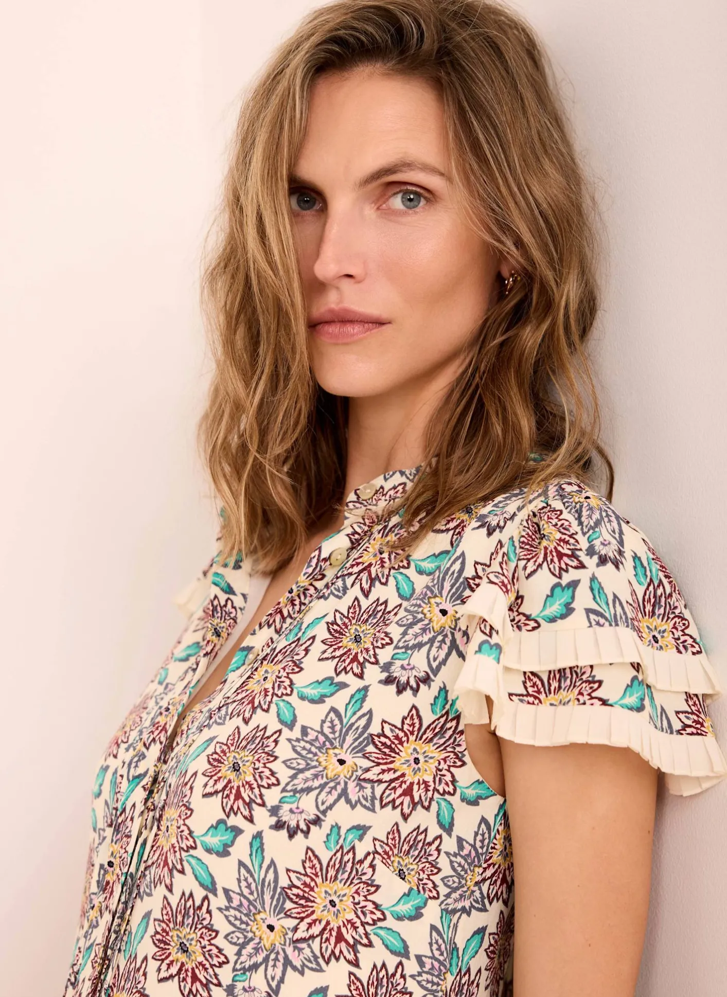 Discount Cream Floral Print Mini Dress Summer Dresses|Mini Dresses