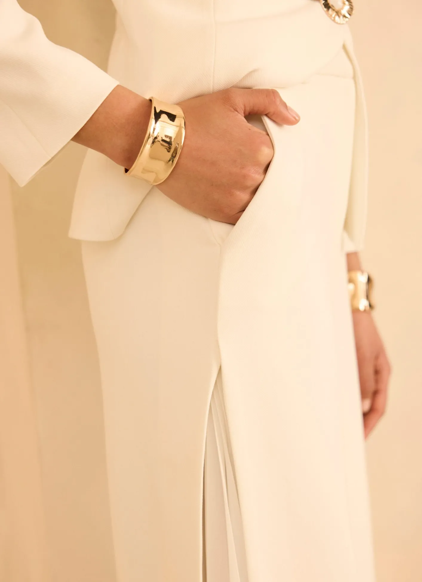 Hot Cream Pleat Detail Trousers Mv Limited|Trousers