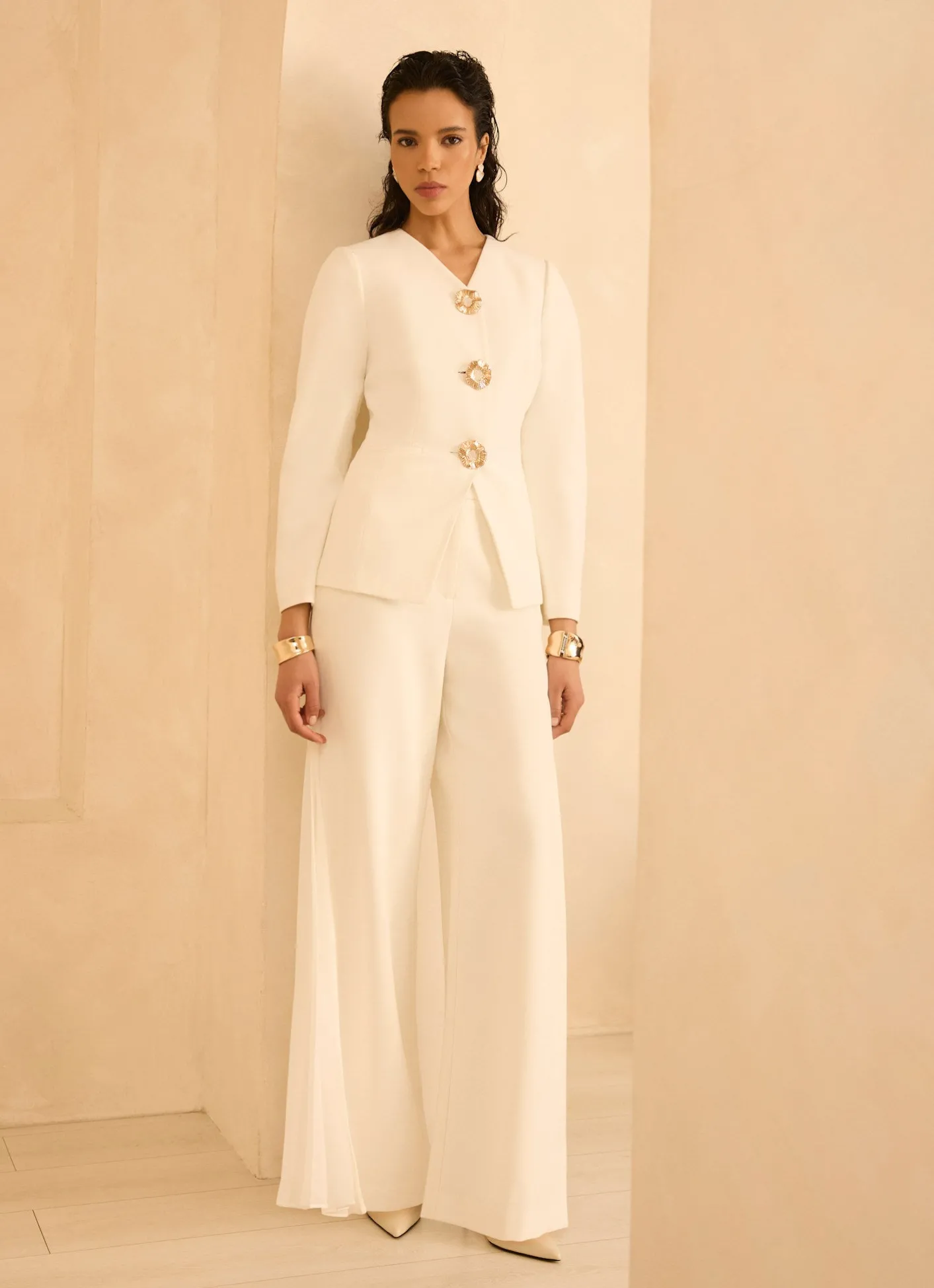 Hot Cream Pleat Detail Trousers Mv Limited|Trousers