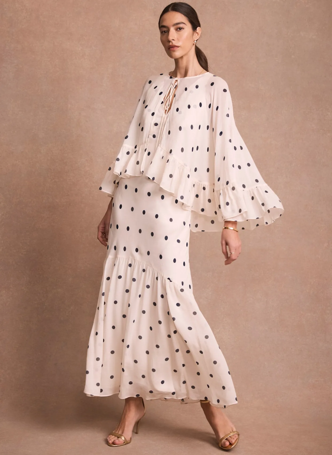 Polka Dot Print Cape Maxi Dress Occasion Dresses|Occasion Dresses