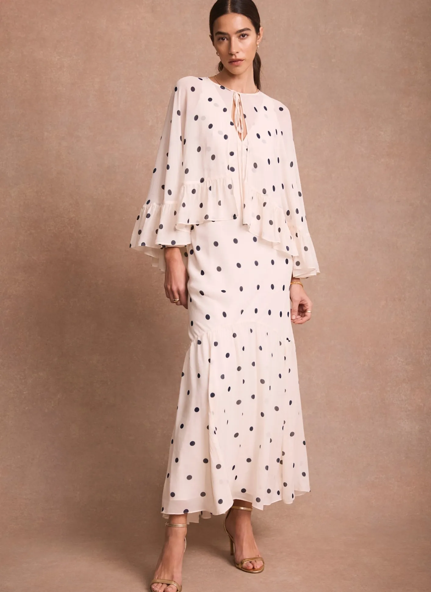 Polka Dot Print Cape Maxi Dress Occasion Dresses|Occasion Dresses