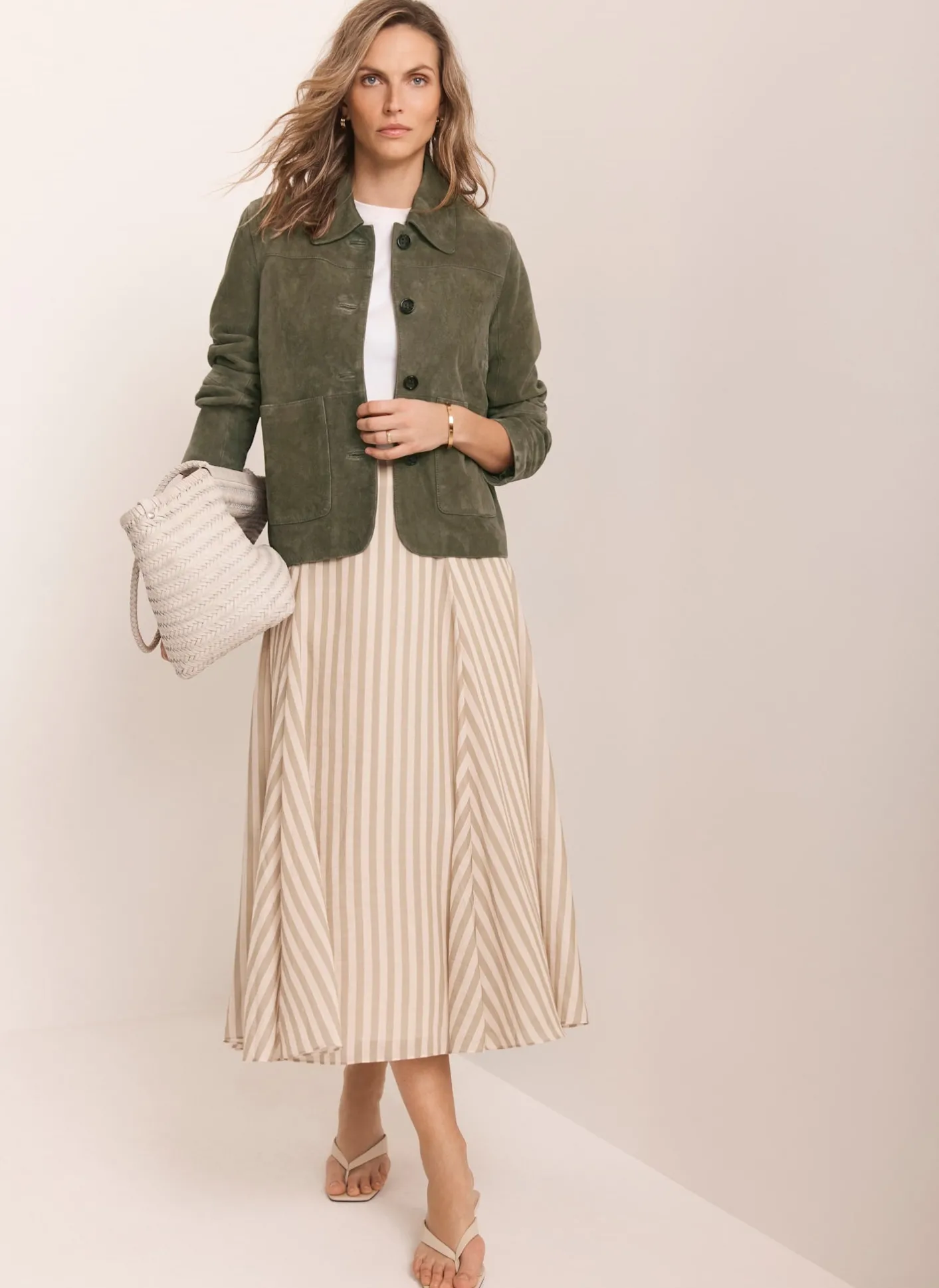Clearance Green Striped A Line Midi Skirt Midi Skirts|Skirts
