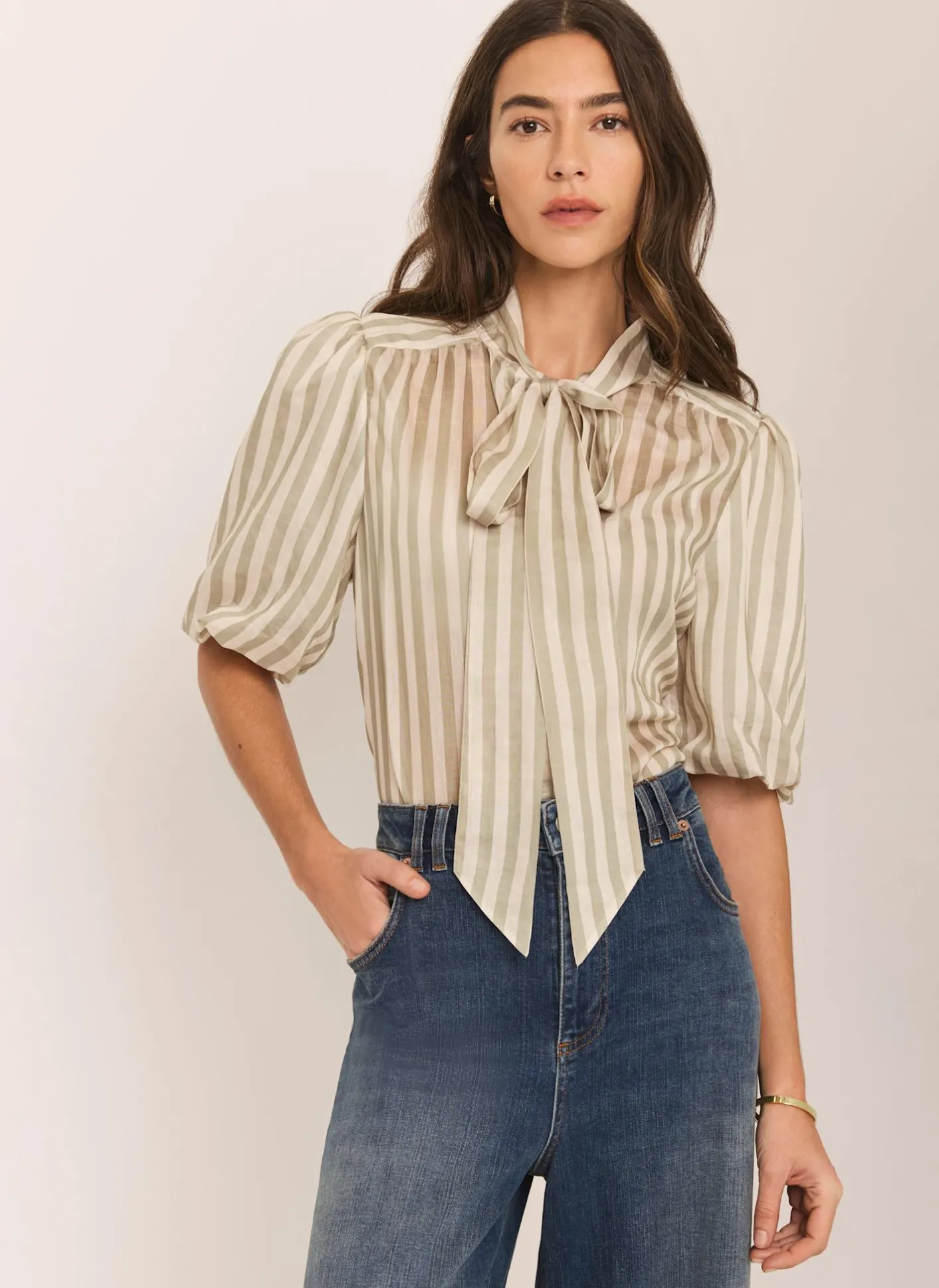 New Striped Puff Sleeve Blouse Shirts & Blouses