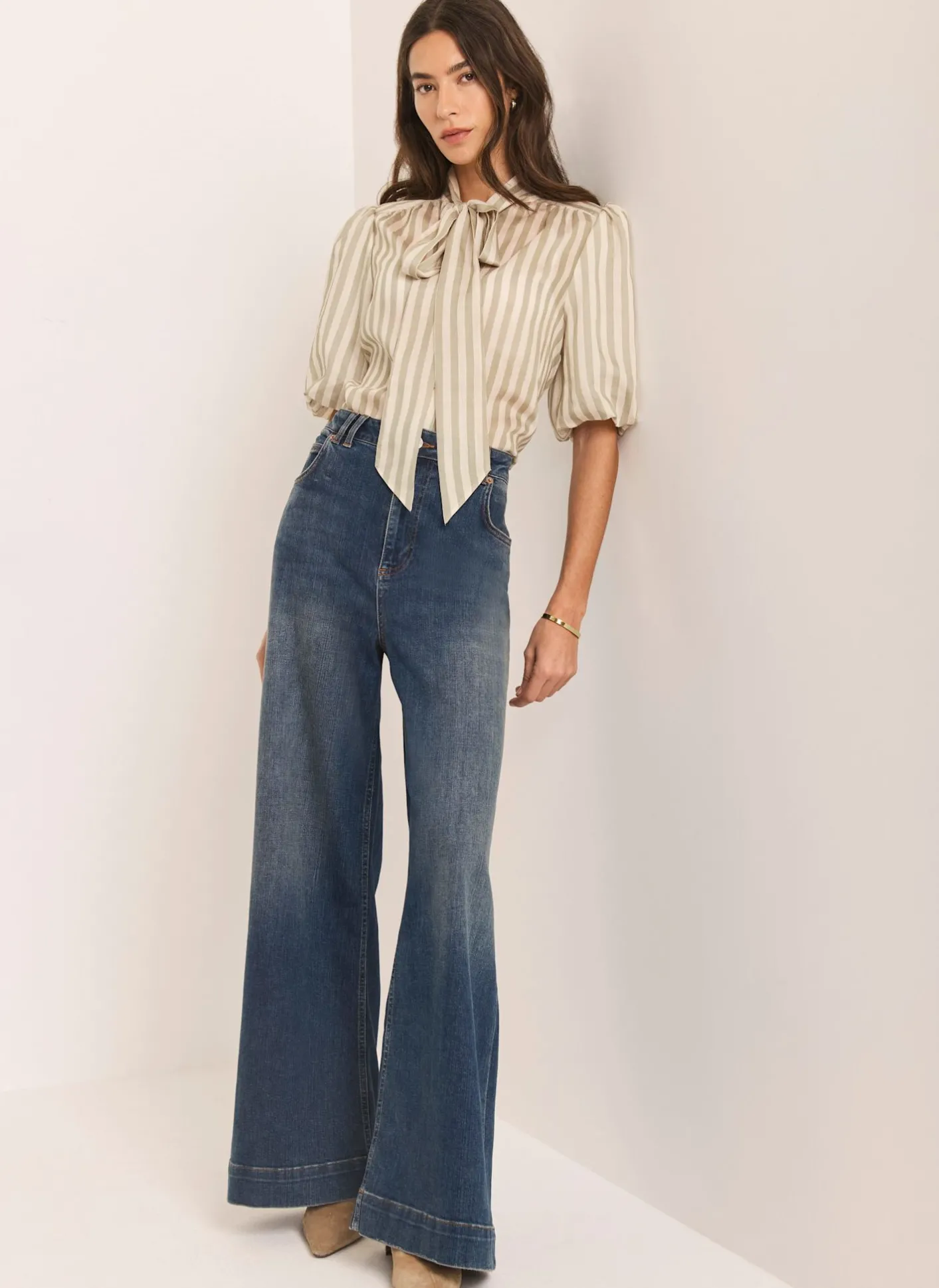 New Striped Puff Sleeve Blouse Shirts & Blouses