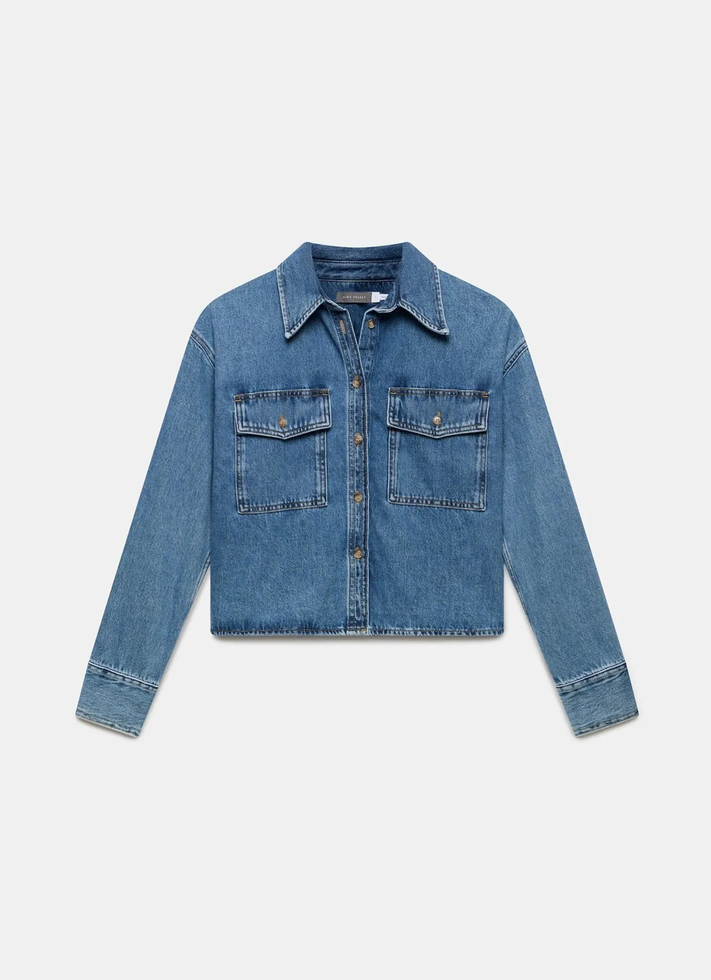 Best Indigo Cropped Denim Shirt Shirts & Blouses