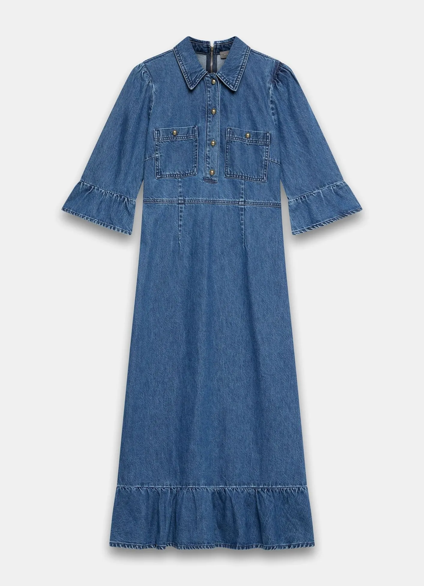 Online Indigo Denim Midi Shirt Dress Midi Dresses|Denim Dresses
