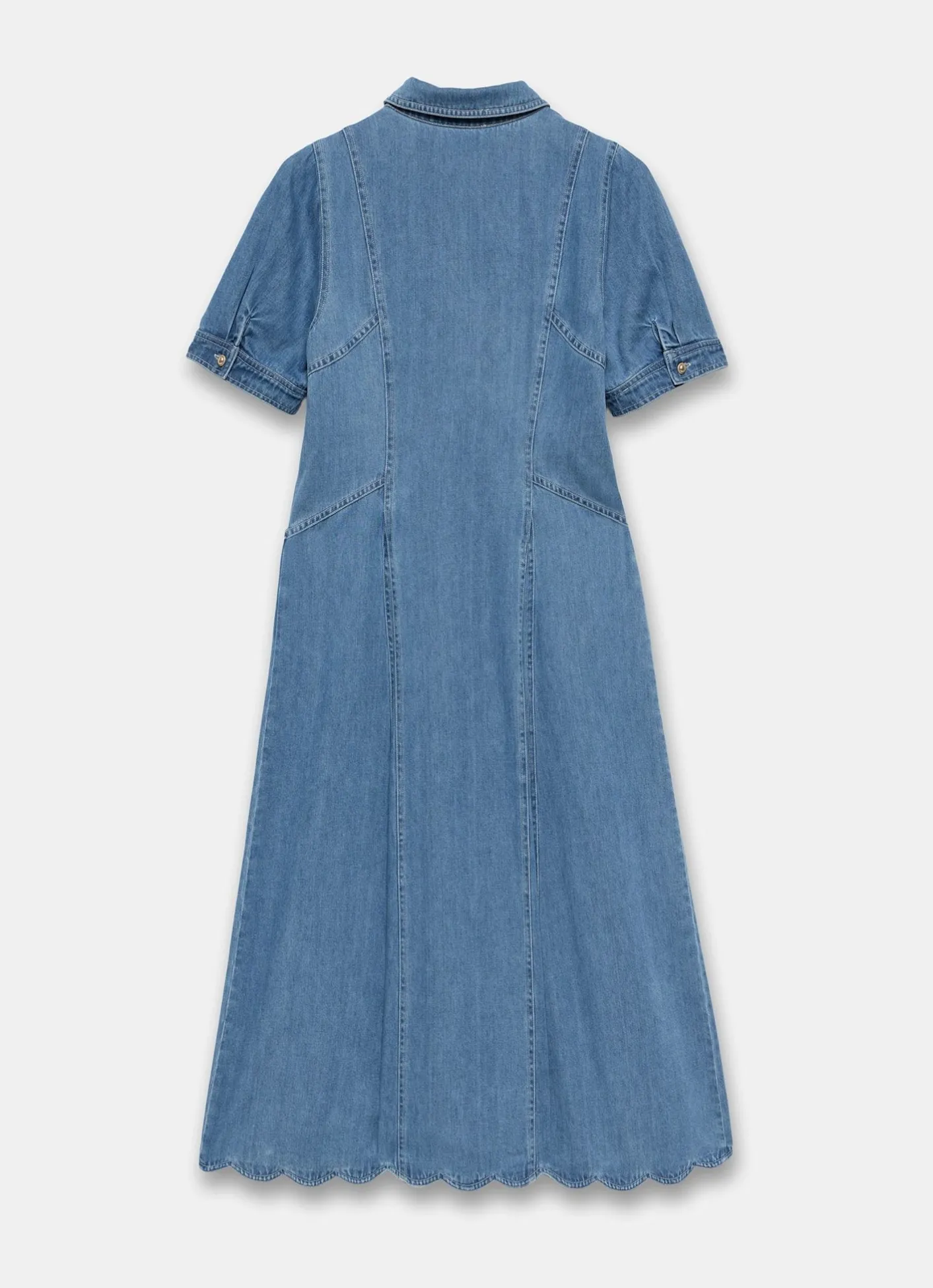 Indigo Denim Scallop Detail Midi Dress Summer Dresses|Midi Dresses