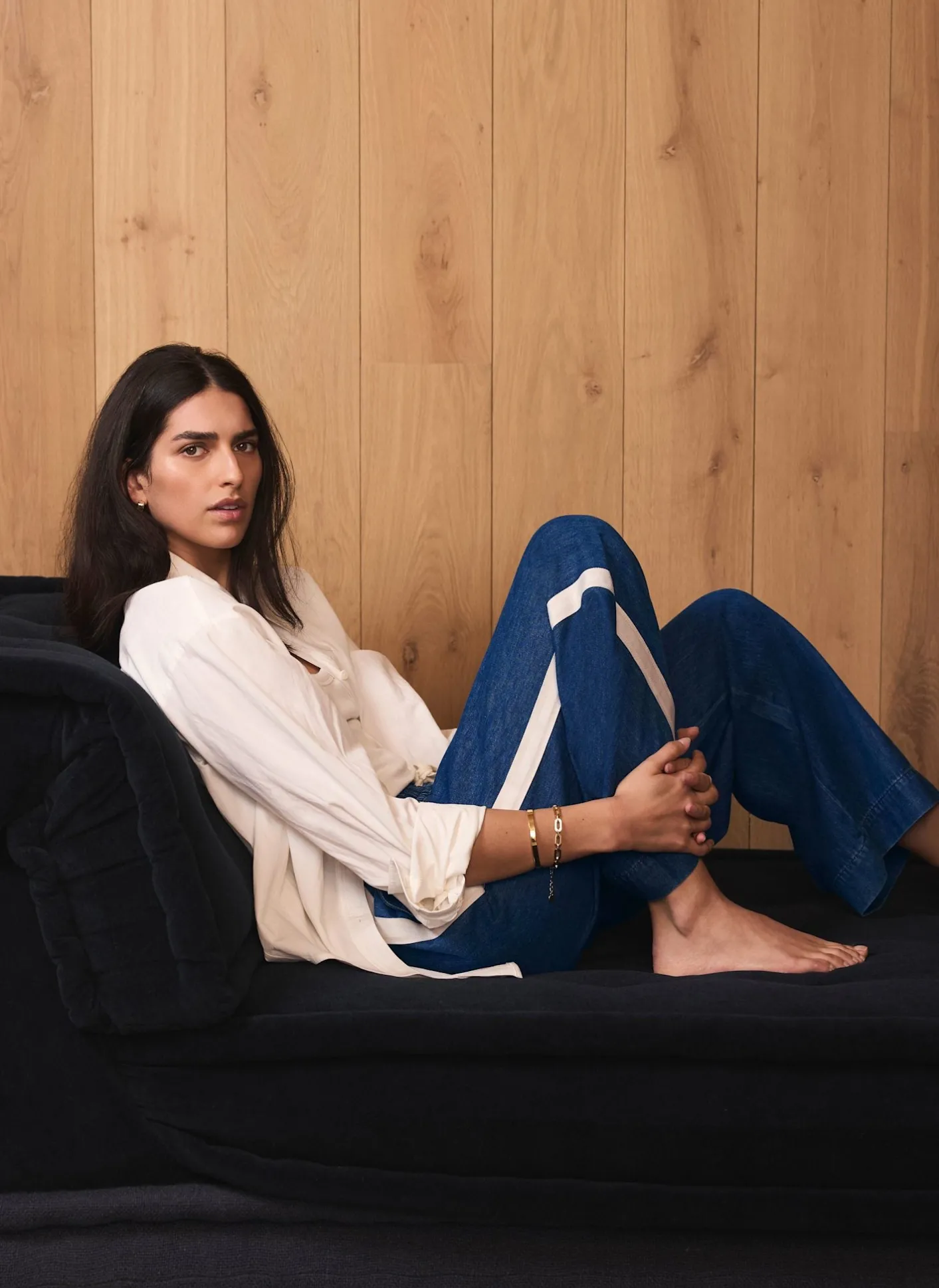 Best Indigo Tie Waist Side Stripe Wide Jeans Wide Leg Jeans