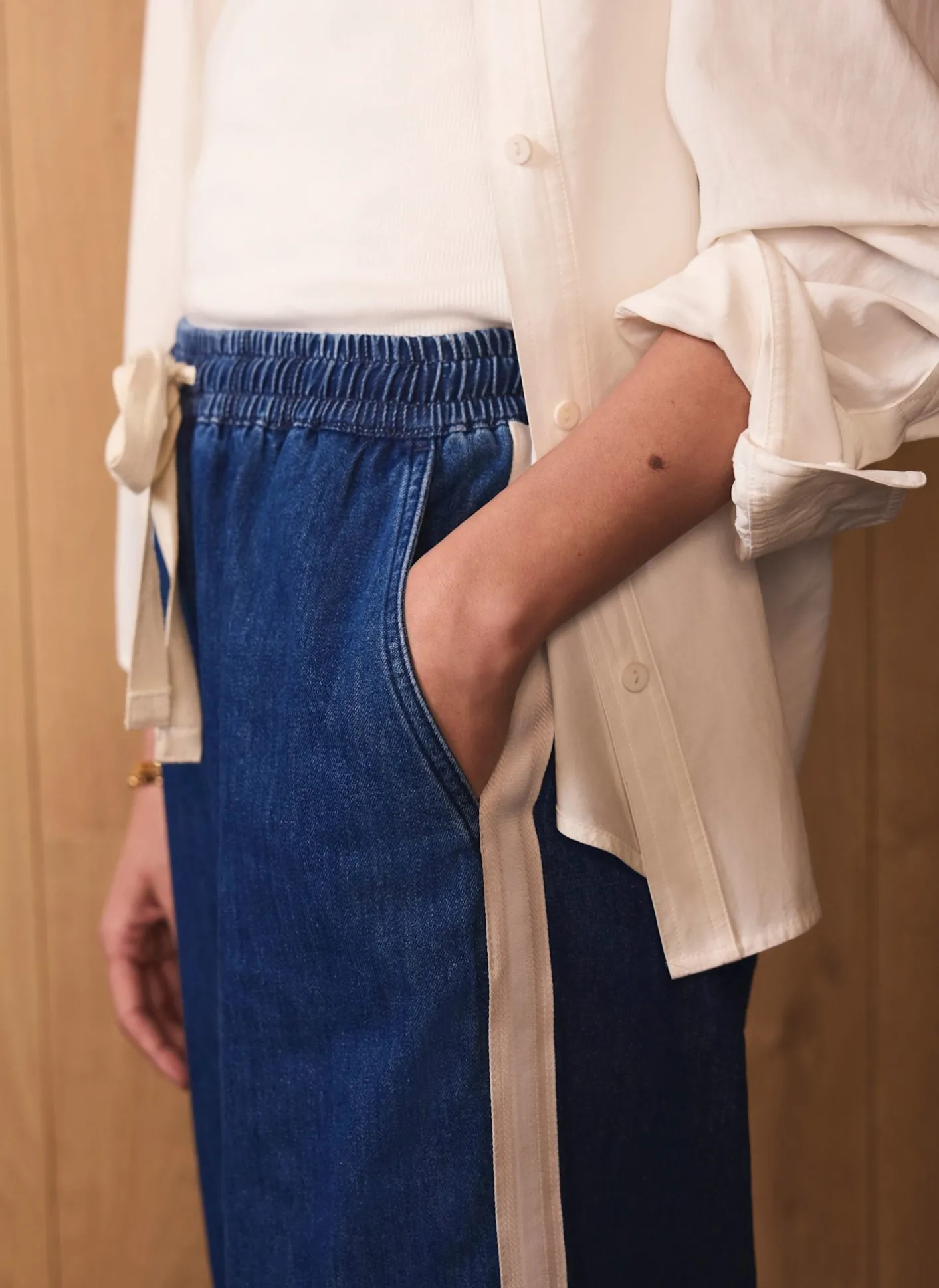 Best Indigo Tie Waist Side Stripe Wide Jeans Wide Leg Jeans