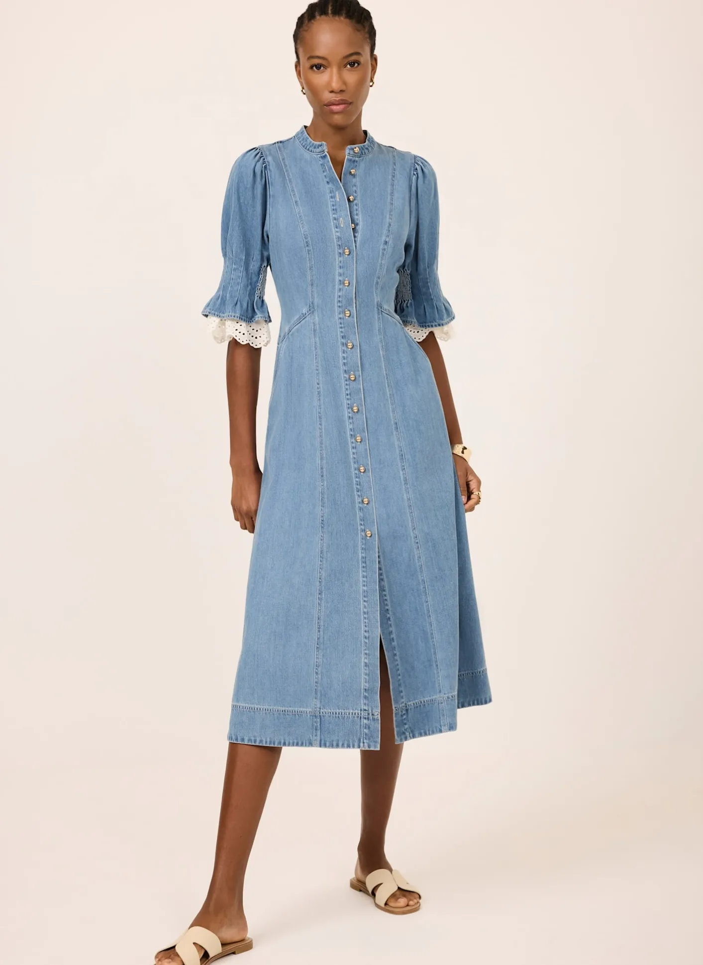 Hot Mid Indigo Denim Midi Dress Midi Dresses|Denim Dresses