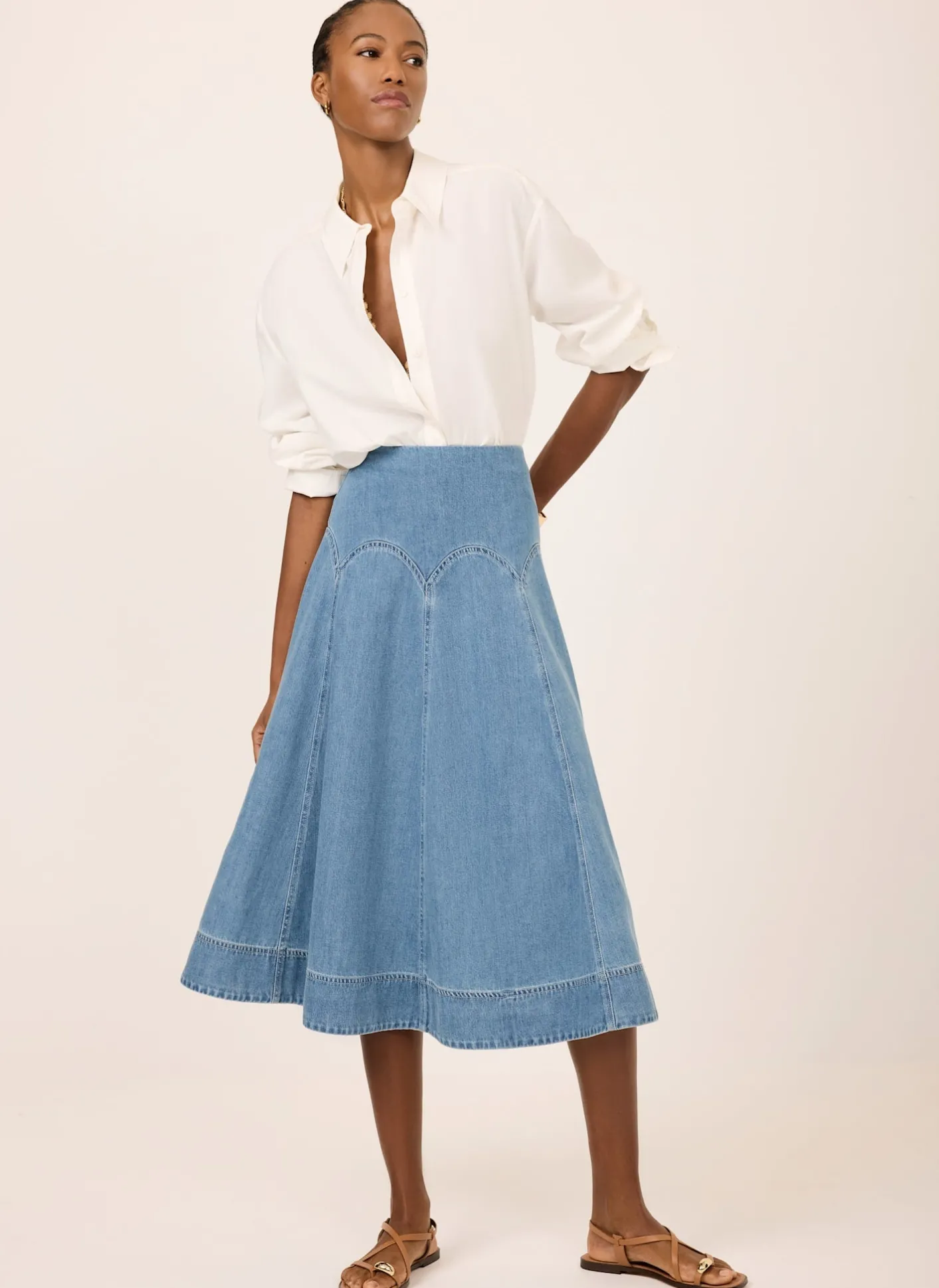 Best Mid Indigo Denim Midi Skirt Midi Skirts|Skirts