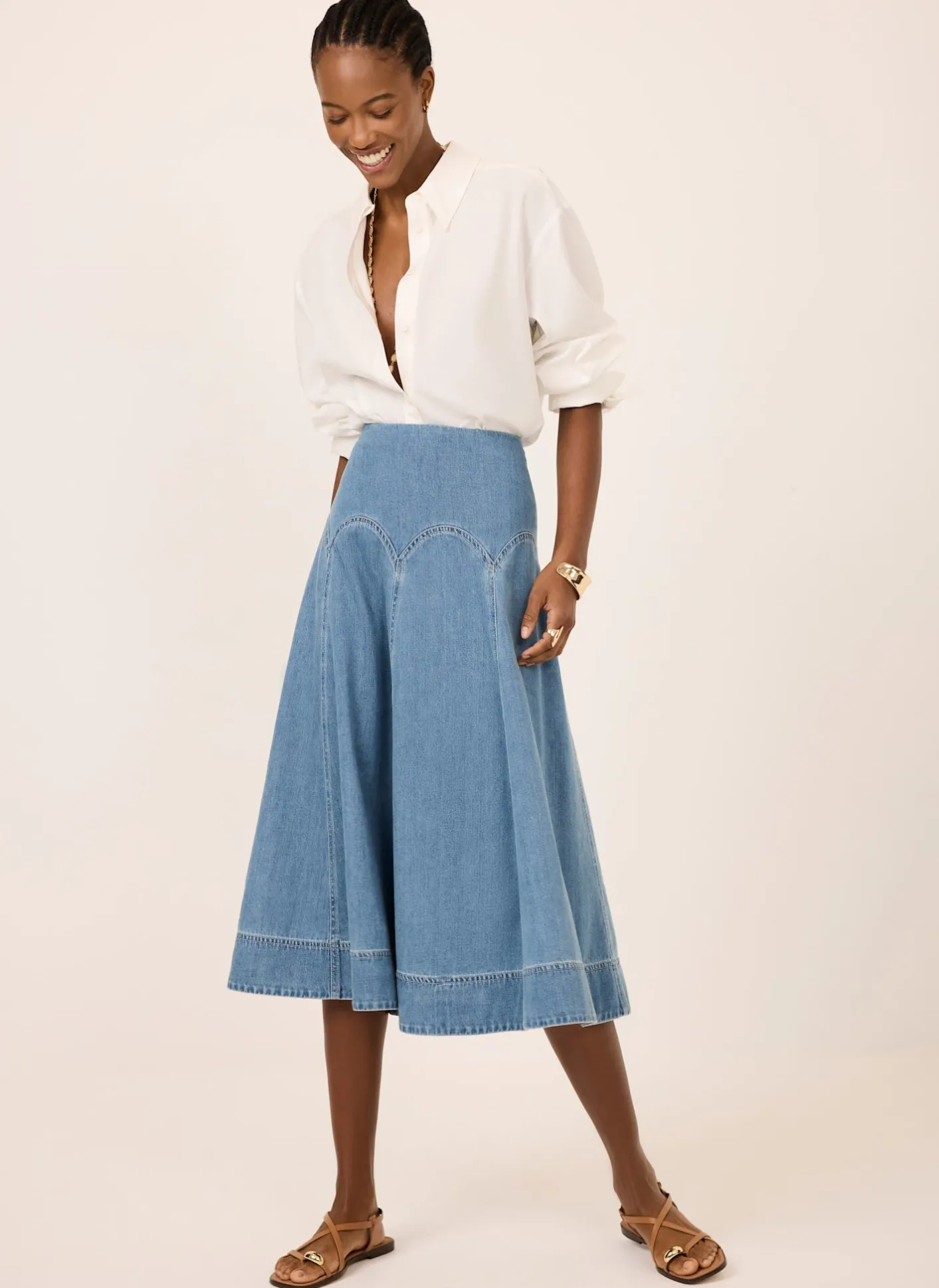 Best Mid Indigo Denim Midi Skirt Midi Skirts|Skirts