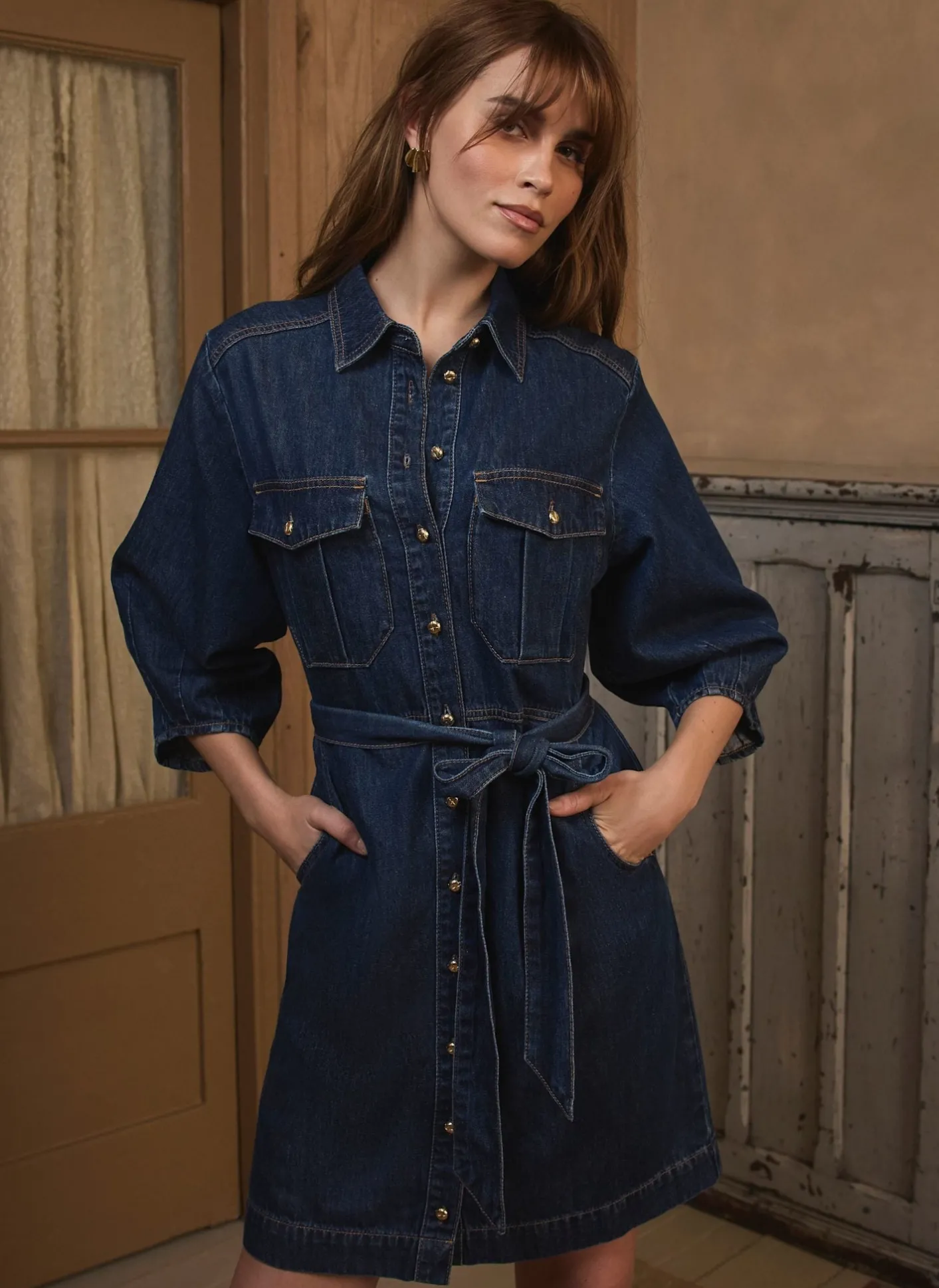 Clearance Mid Indigo Denim Mini Shirt Dress Mini Dresses|Denim Dresses