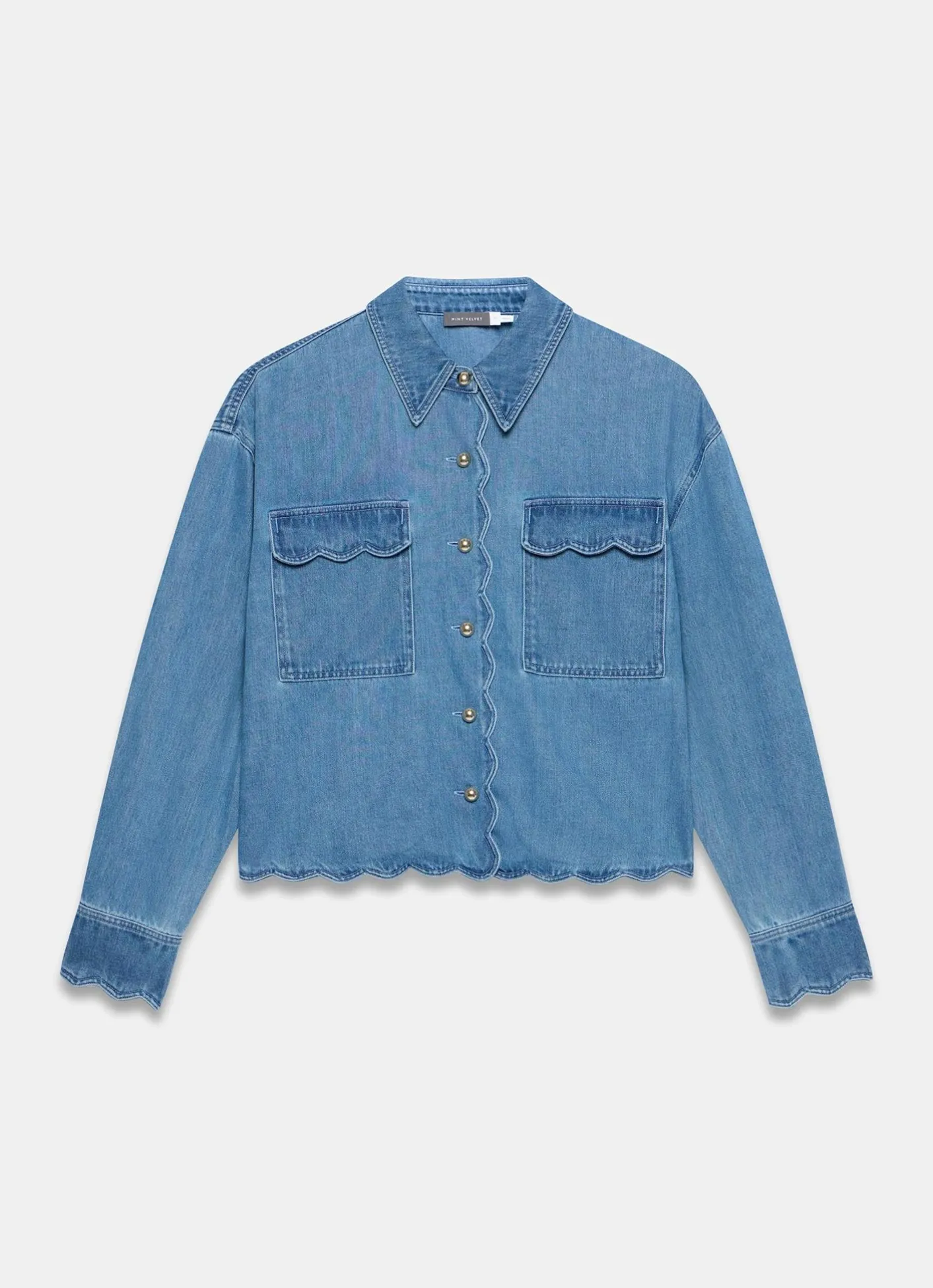 Online Mid Indigo Denim Scallop Shirt Shirts & Blouses