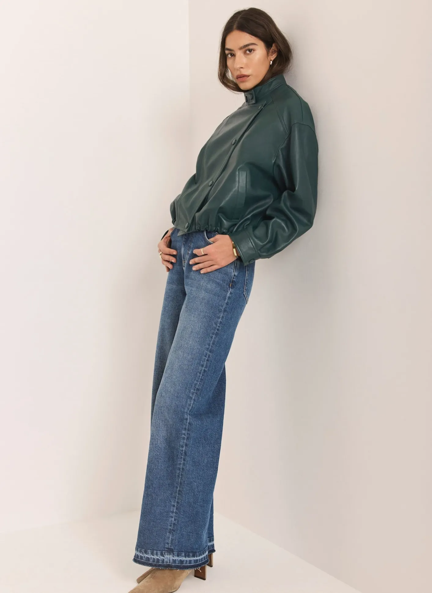 Clearance Mid Indigo Hem Detail Wide Leg Jean Jeans|Wide Leg Jeans