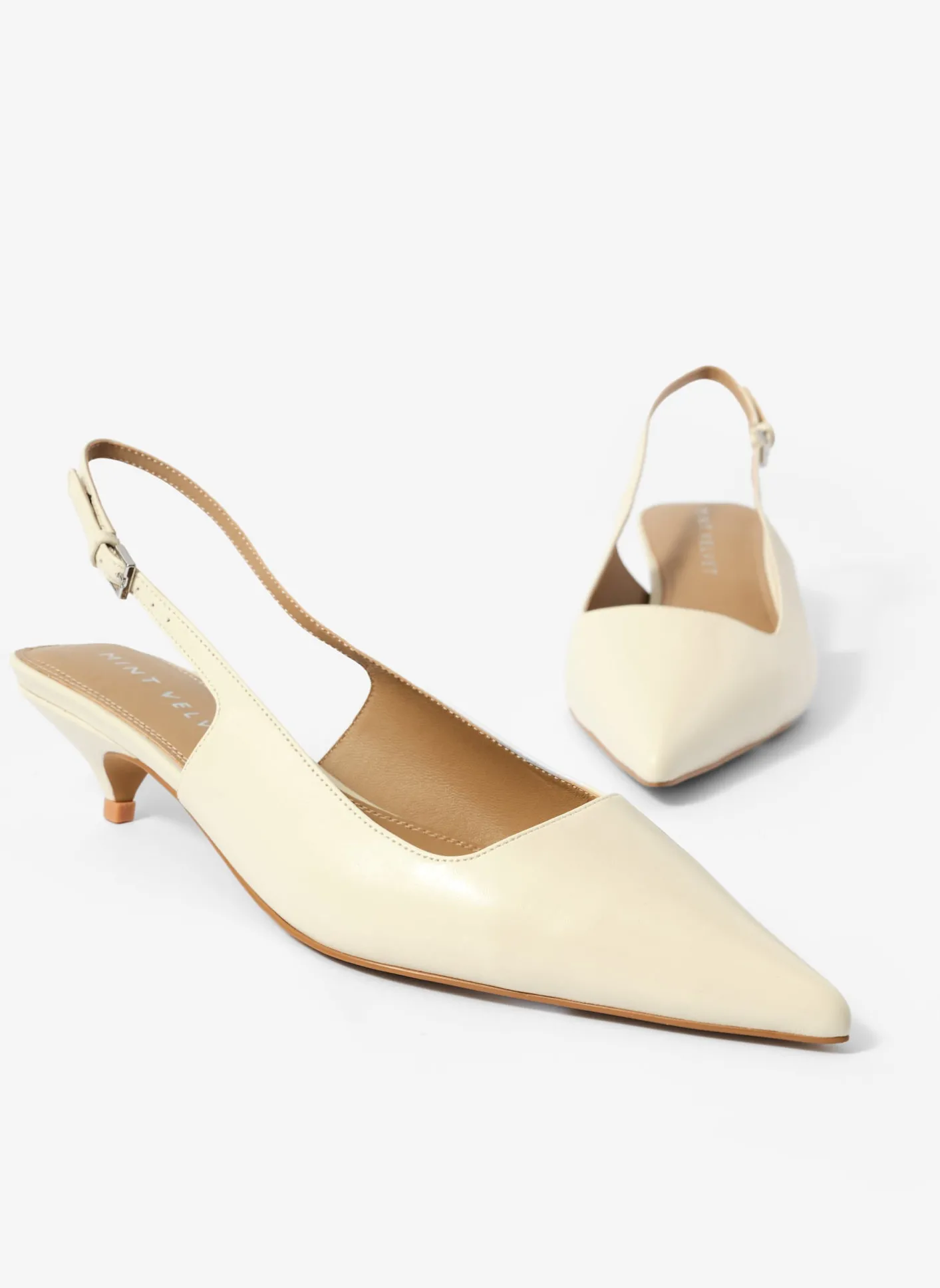 Hot Mila Cream Leather Kitten Heel Heels|Heels