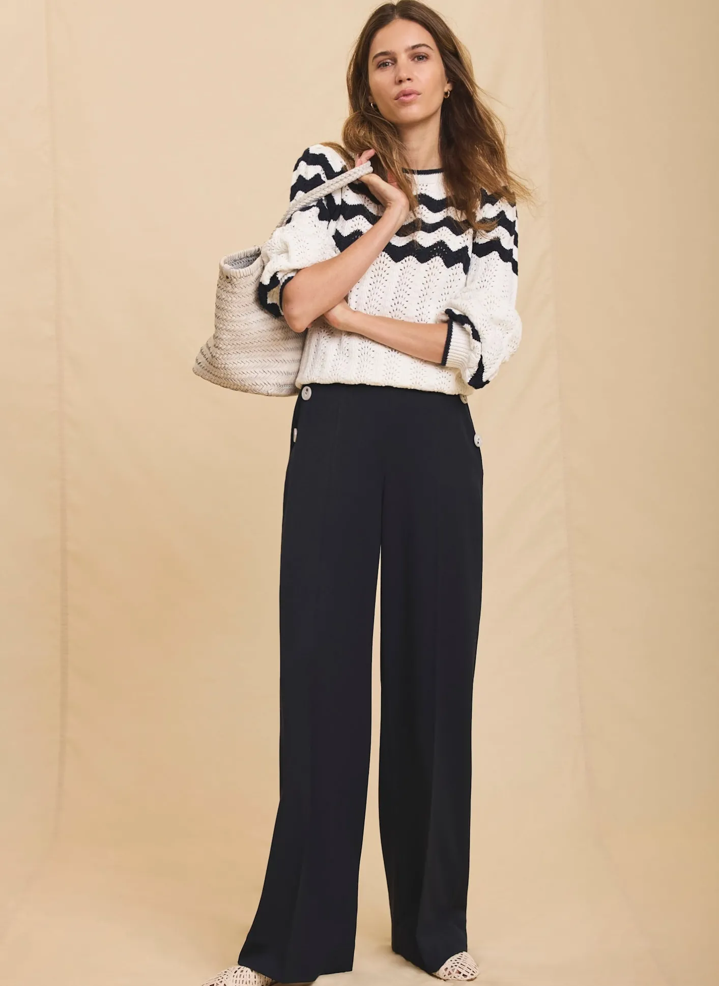 Online Button Front Wide Trousers Wide Leg Trousers|Trousers